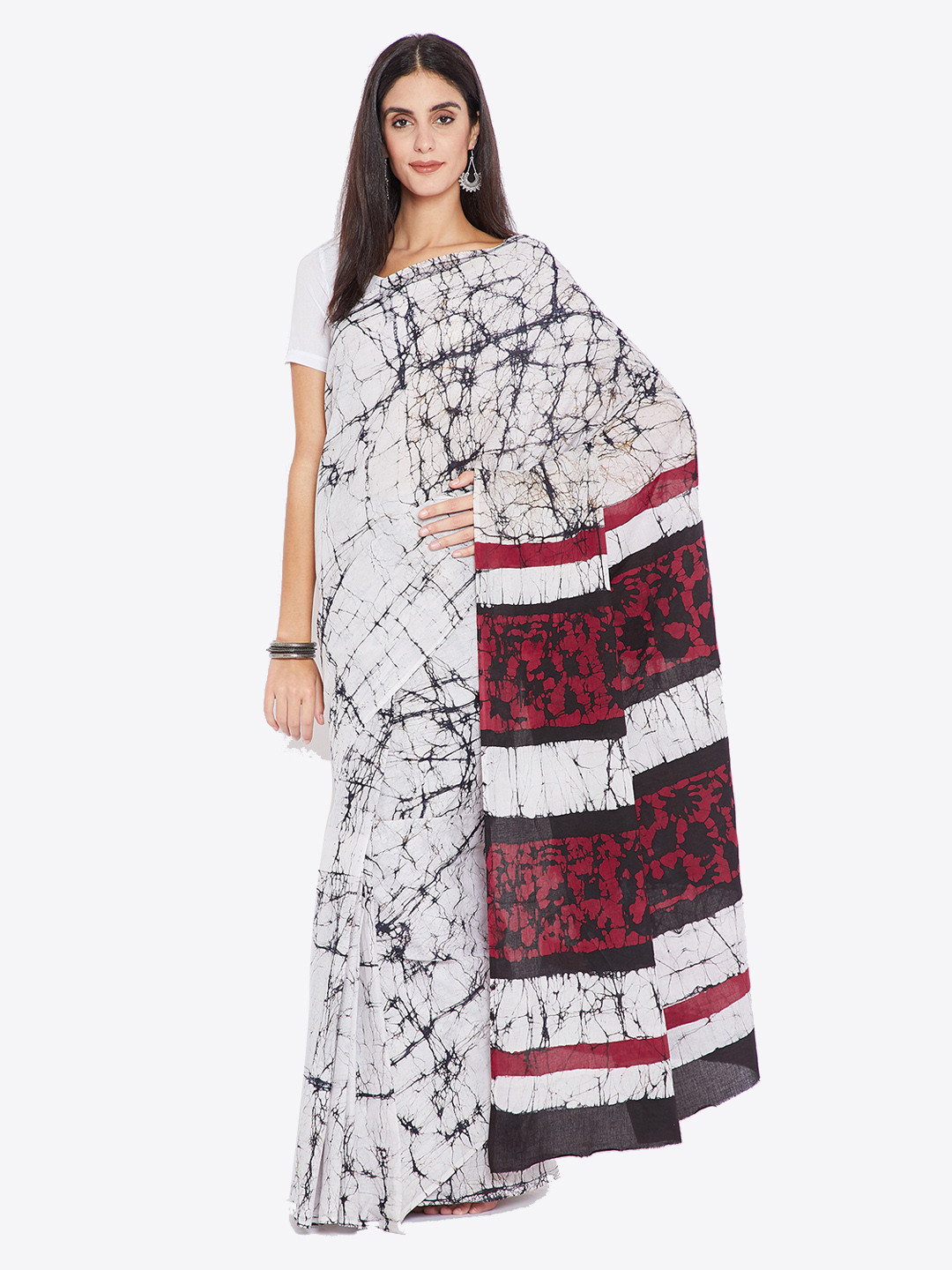 Kalakari India Red & White Pure Cotton Dyed Sustainable Saree