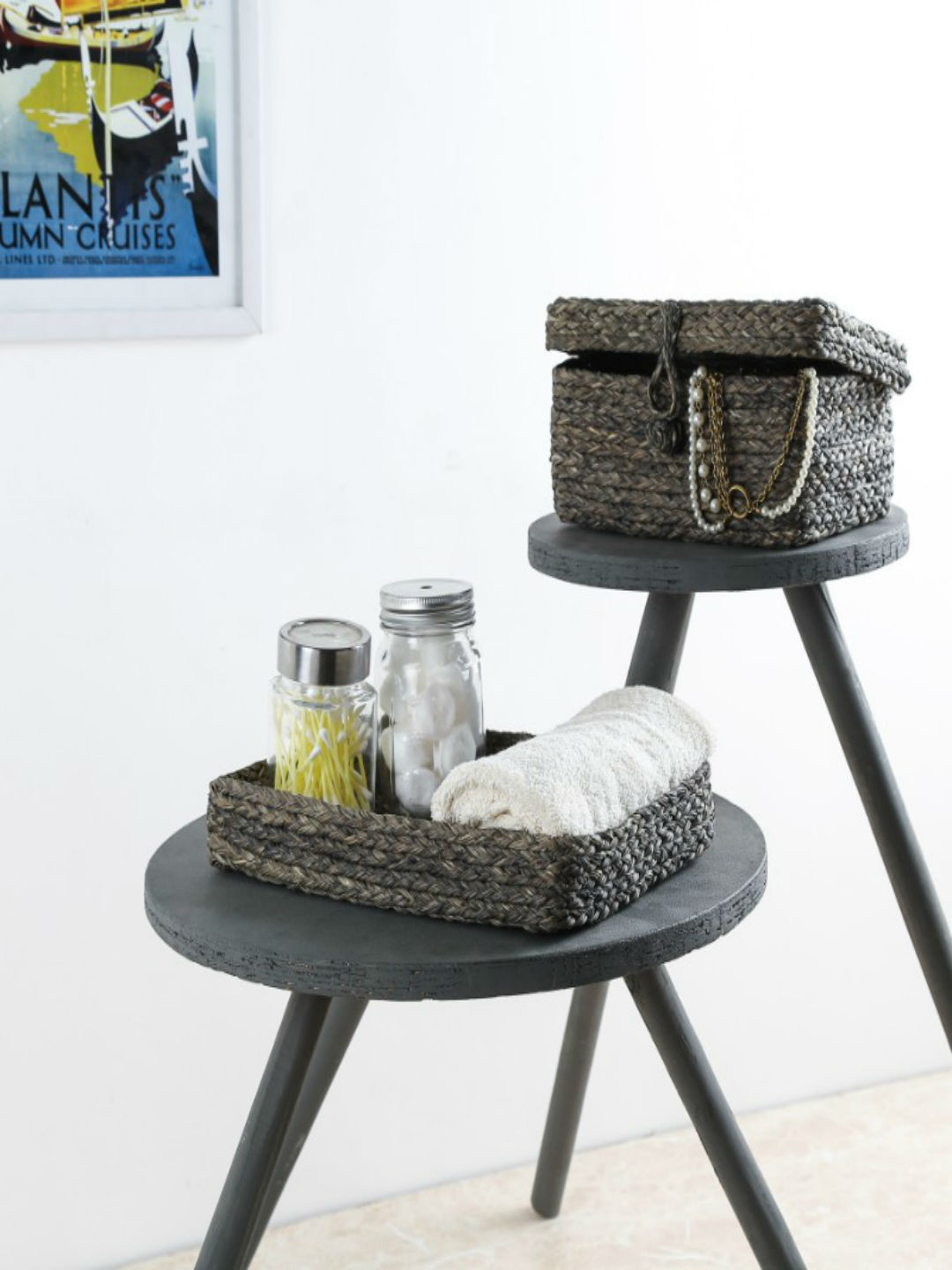 Unravel India Black Sabai Grass Toiletries Box & Tray Set