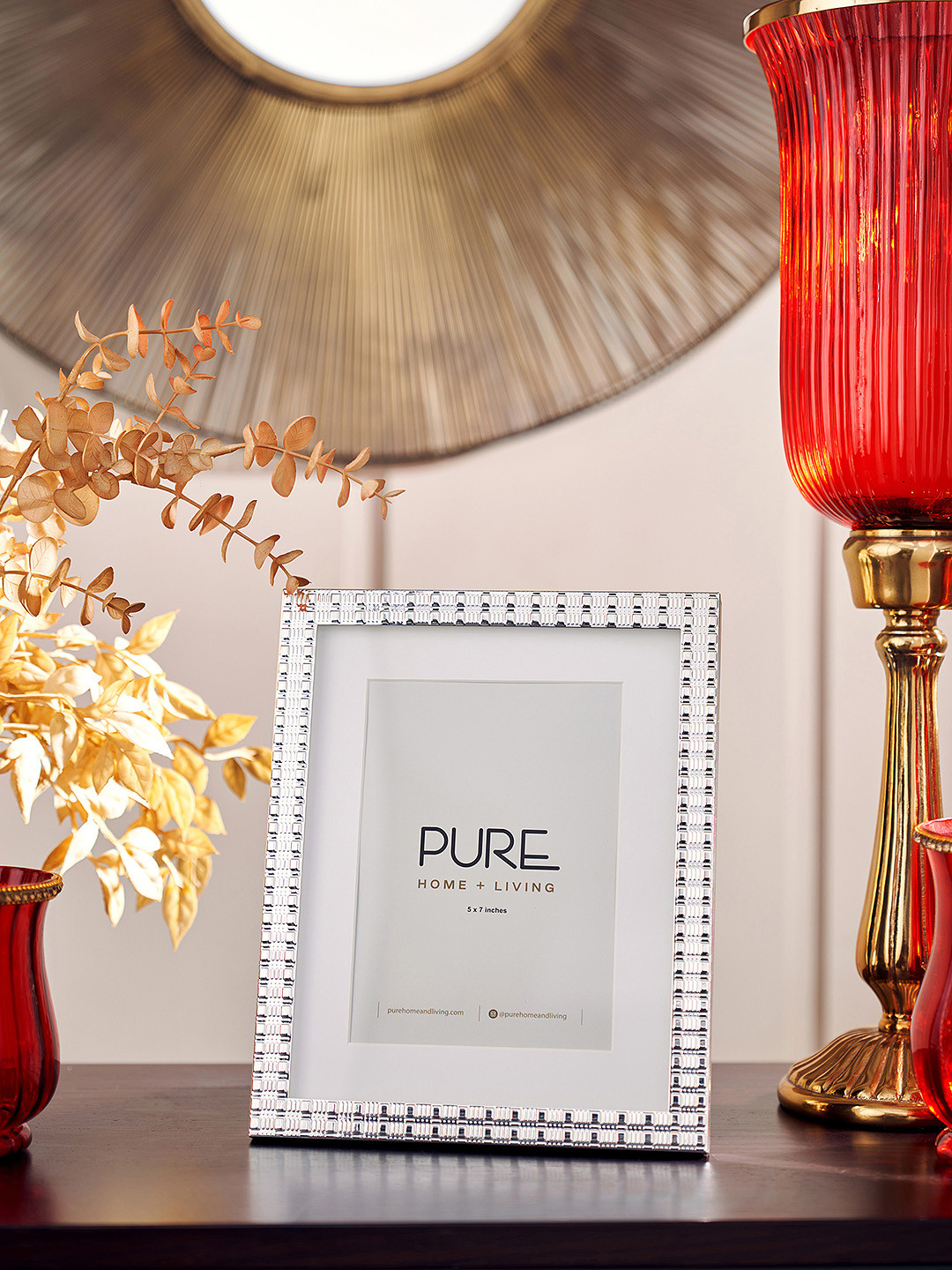 Pure Home and Living Silver Plated Geometric Pattern Metal Photo Frame - Medium