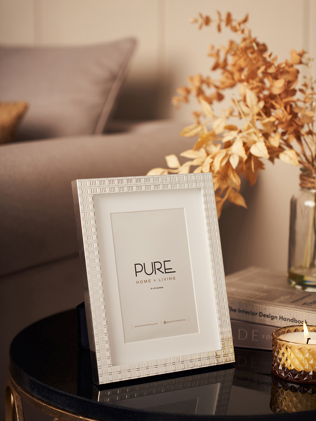 Pure Home and Living Silver Plated Geometric Pattern Metal Photo Frame - Small