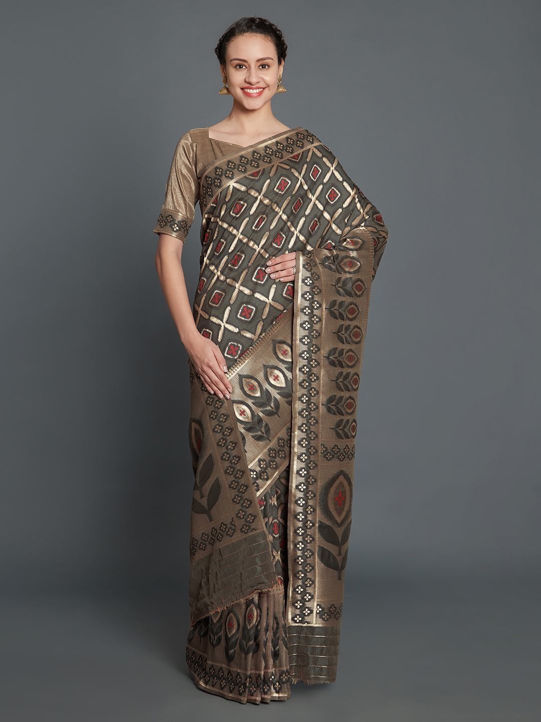 mitera grey woven design saree