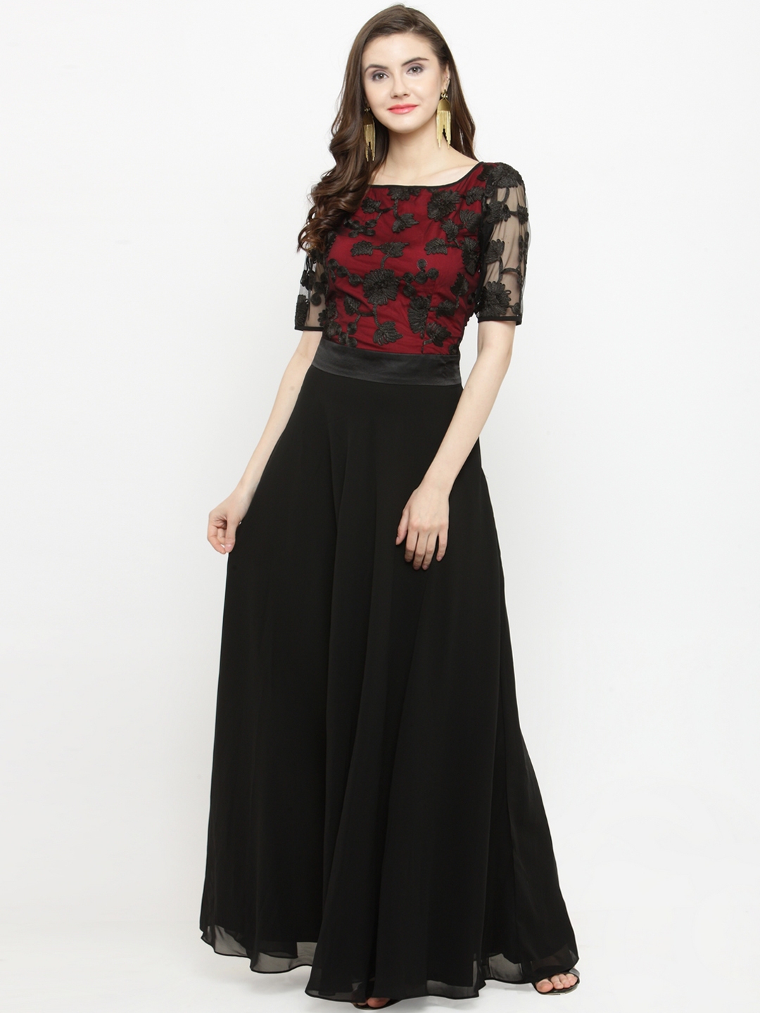 Buy Just Wow Women Black Self Design Maxi Dress - Dresses for ...