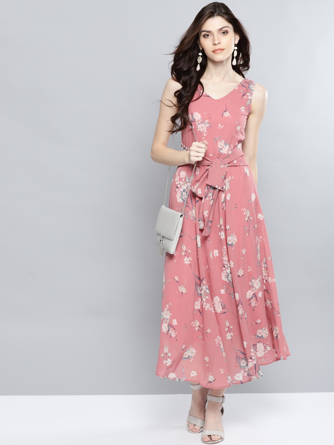Buy Harpa Women Pink & Grey Printed Maxi Dress - Dresses for Women ...