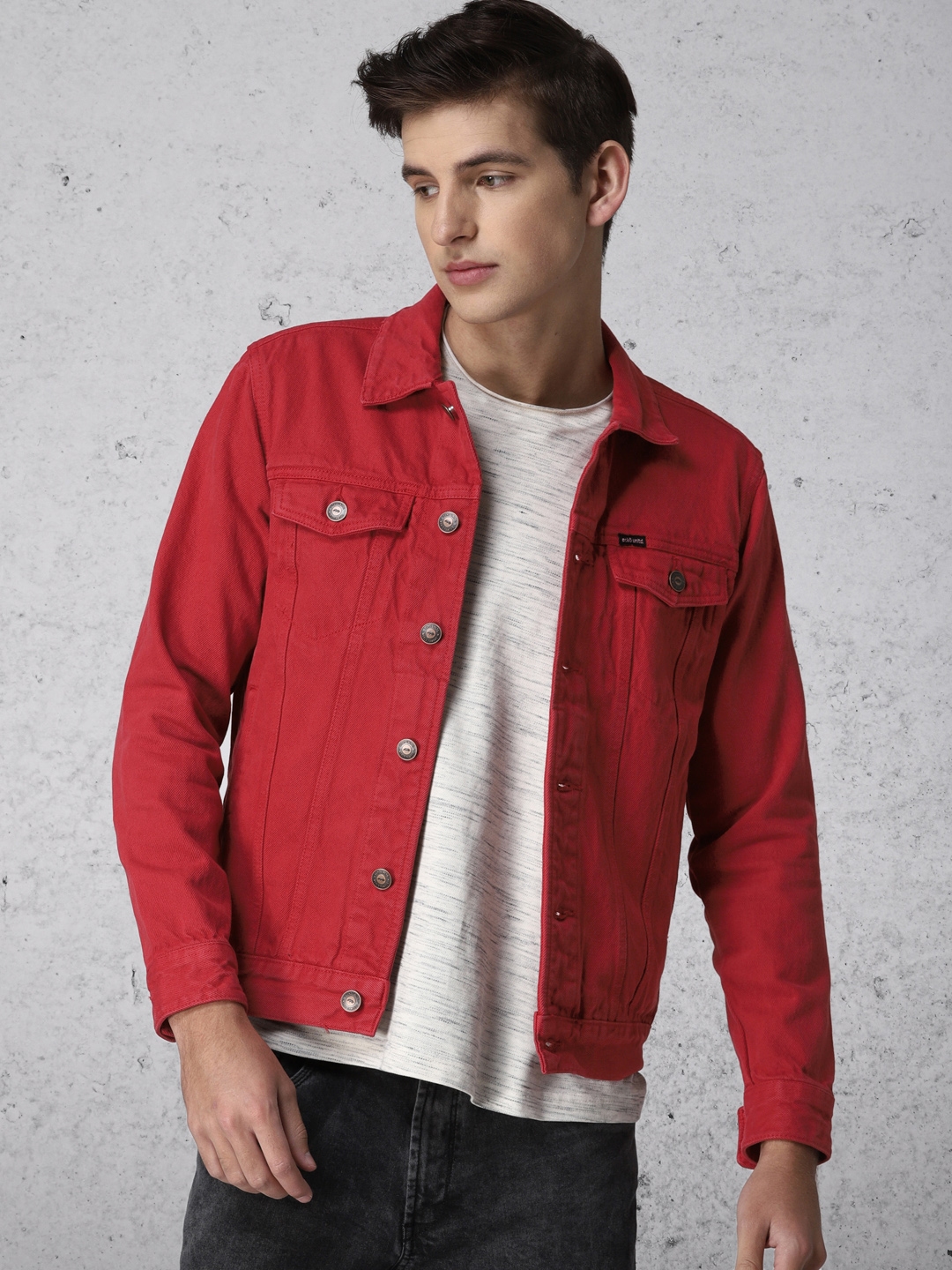 Sale > red denim jacket > in stock