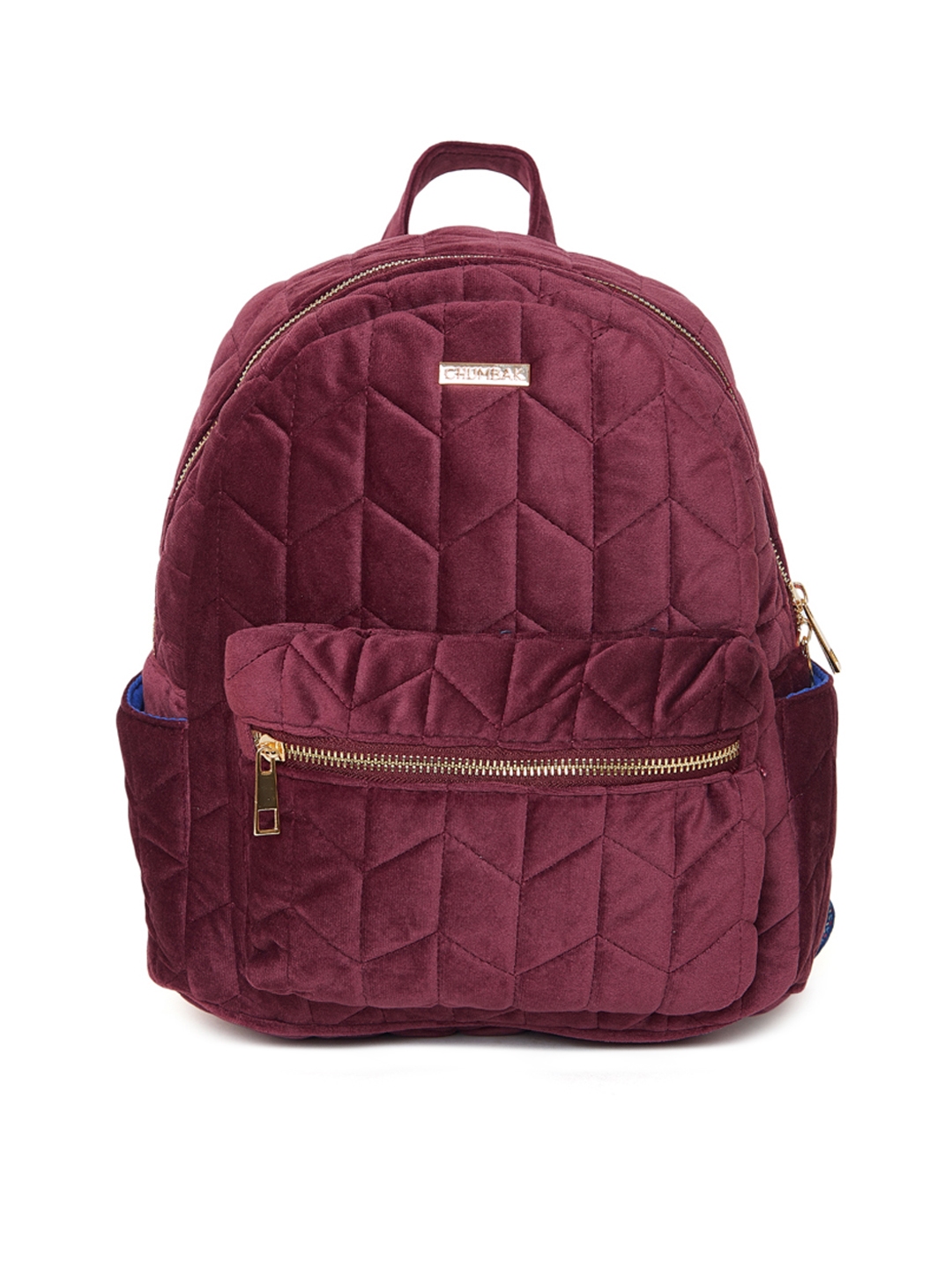 Chumbak Women Burgundy Quilted Velvet Backpack