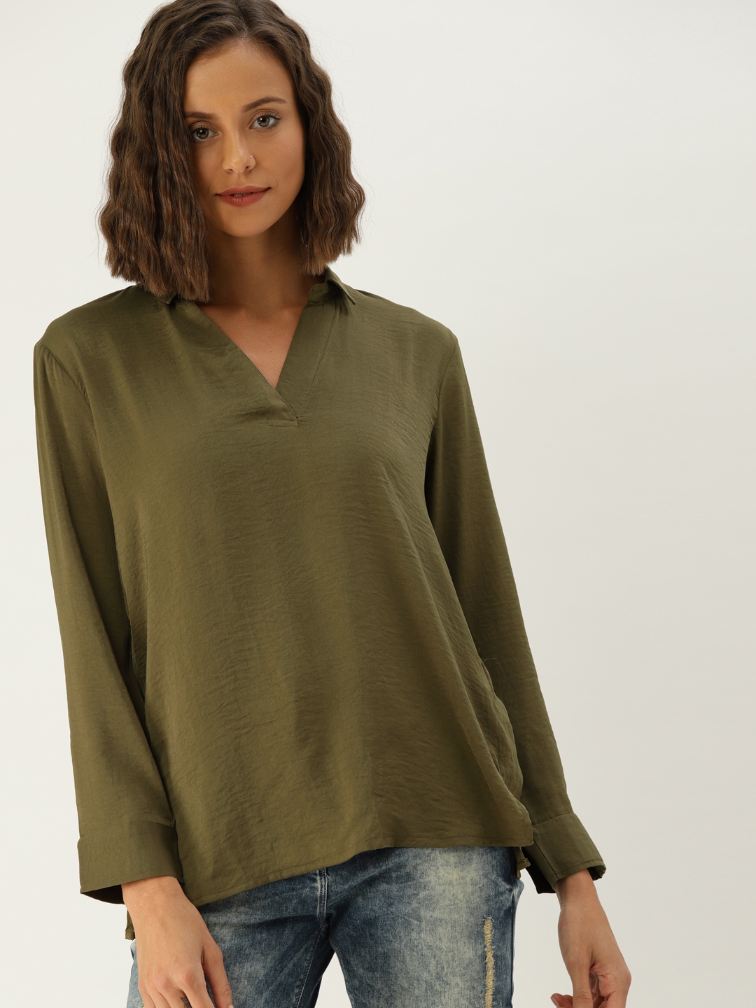 Buy United Colors Of Benetton Women Olive Green Shirt Style Top Tops For Women 7582835 Myntra