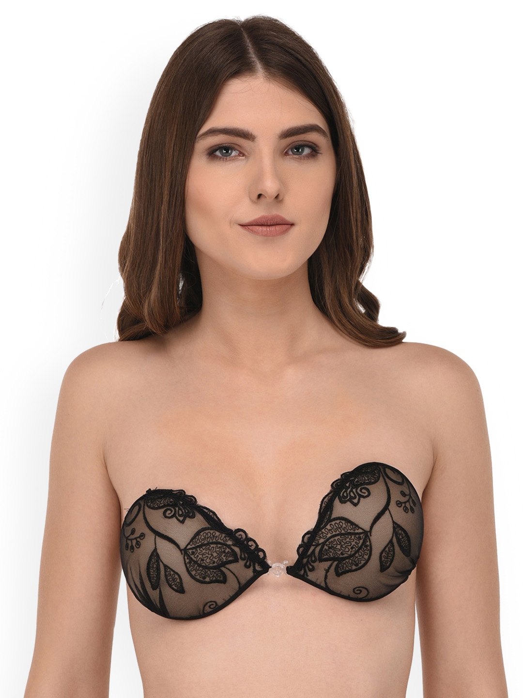 Buy Quttos Black Self Design Non Wired Lightly Padded Push Up Bra