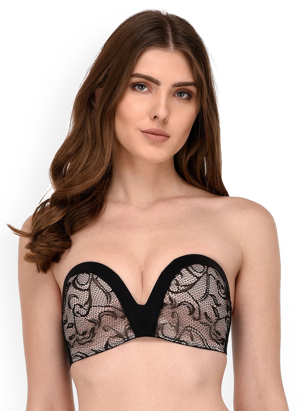 Buy Quttos Black Lace Non Wired Lightly Padded Push Up Bra  QT_BR_STPL_BLK_36A - Bra for Women 7584229