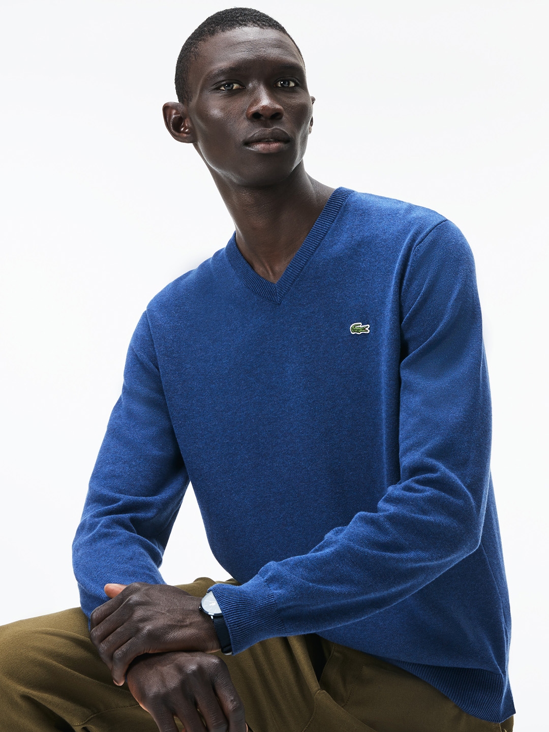 Buy Lacoste Men Blue Solid Pullover Sweaters for Men 7586311
