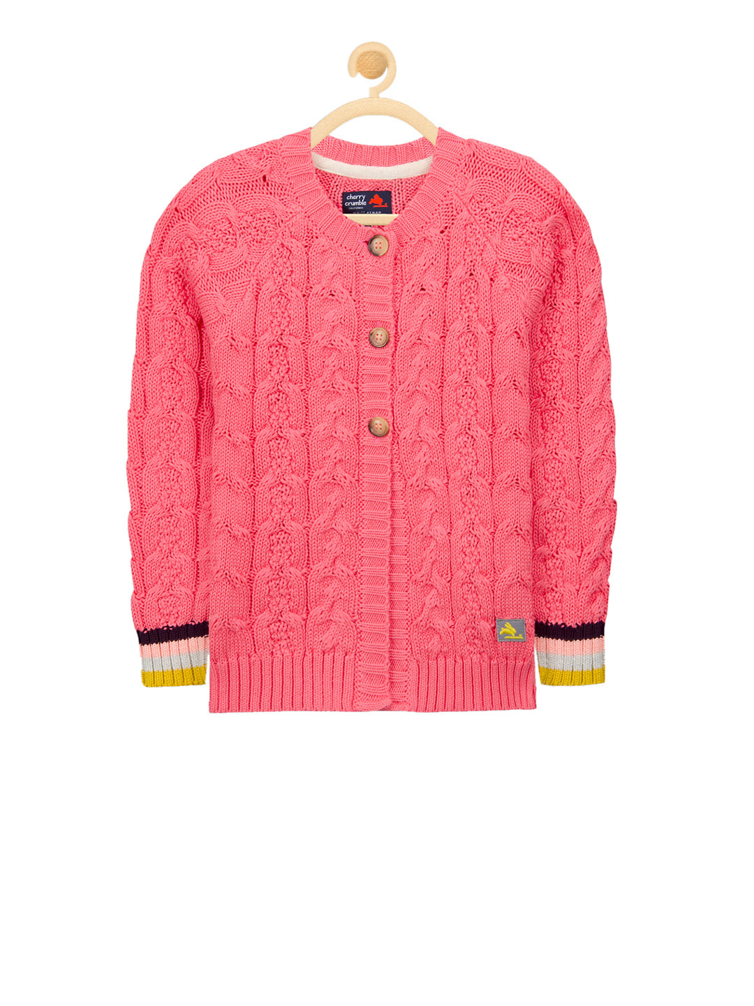 Cherry Crumble Unisex Coral Pink Self-Design Cardigan