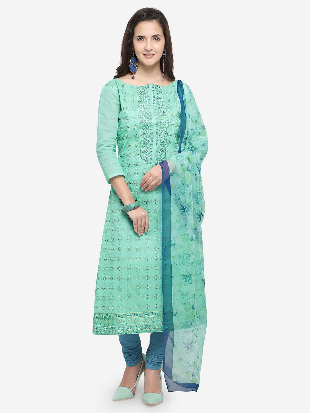 Rajnandini Green & Blue Modal Unstitched Dress Material