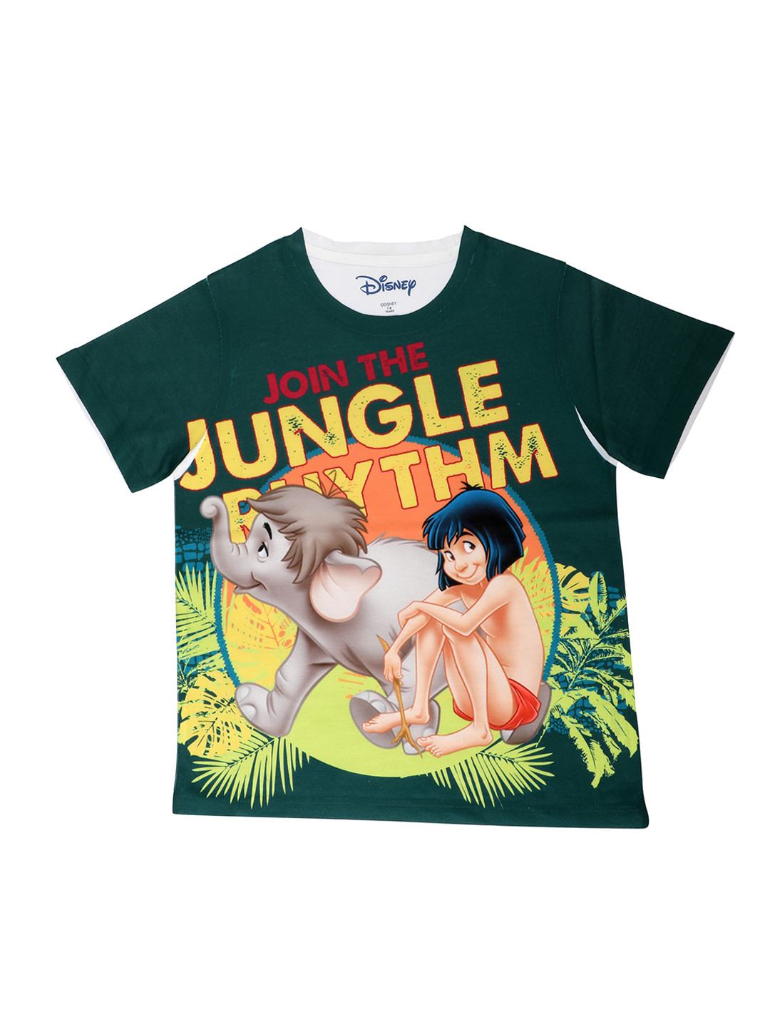 Disney by Wear Your Mind Boys Green & White Jungle Book Printed Round Neck T-shirt