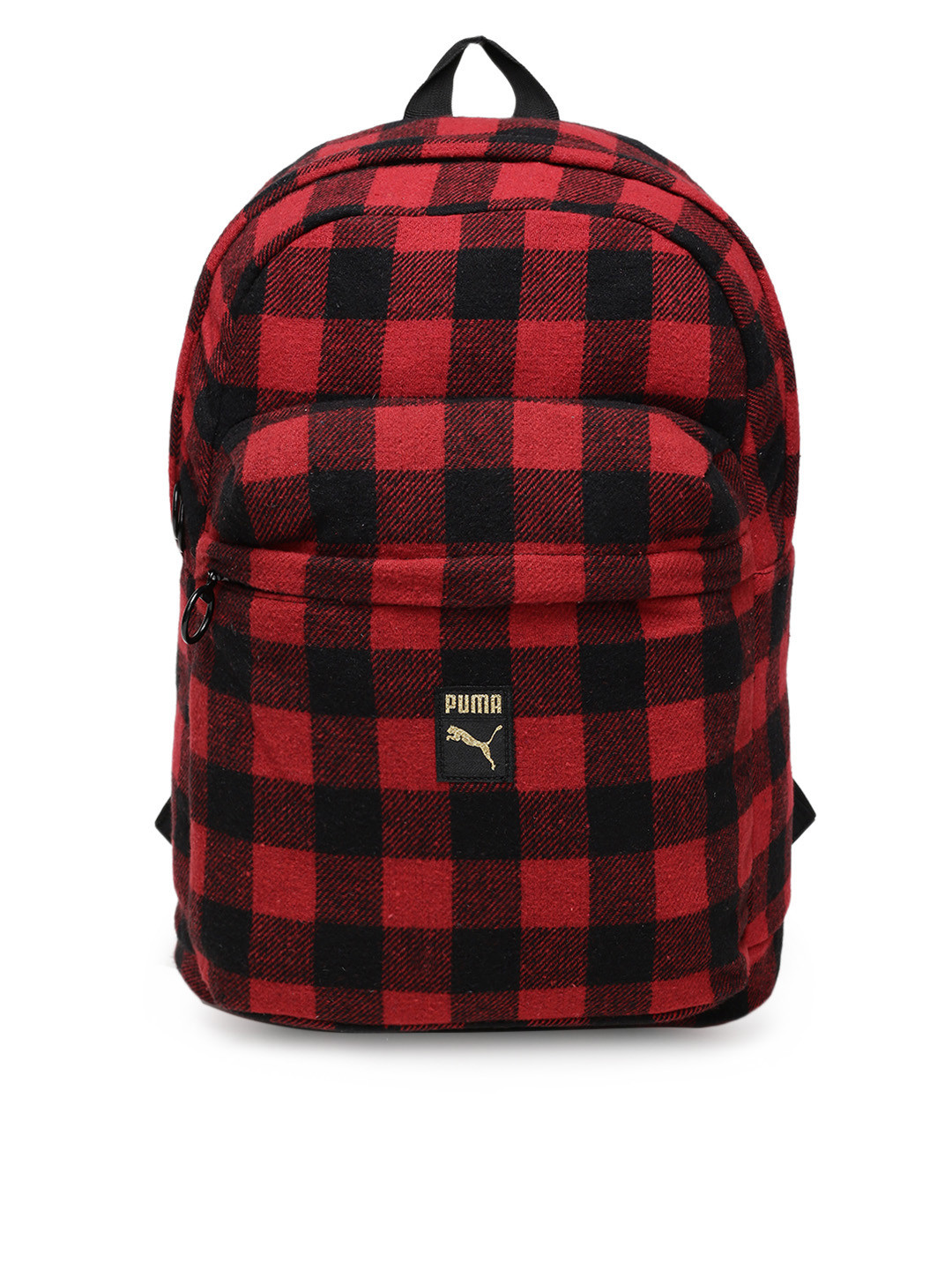 red and black checkered backpack