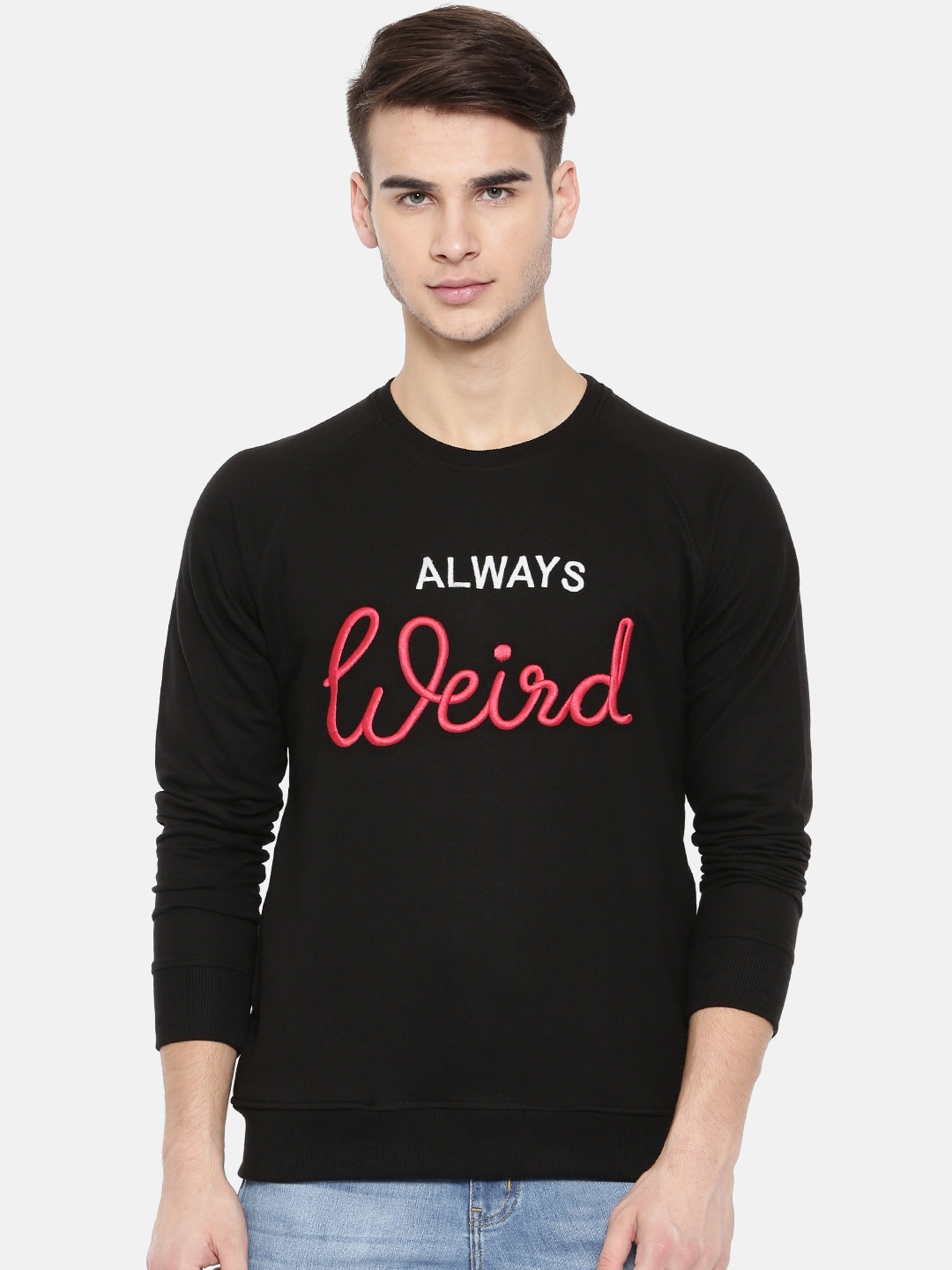 People Men Black Solid Sweatshirt