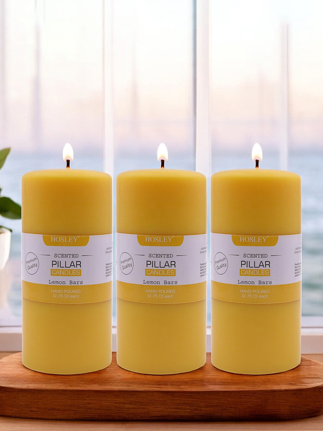 HOSLEY Aromatic 3Pcs Scented 1 Wick Lemon Bar Solid Geometric Regular Pillar Candles
