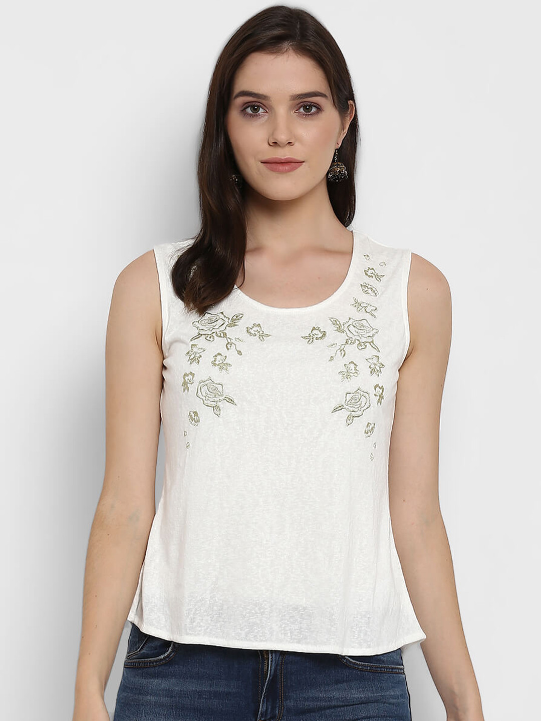 Buy Chumbak Women White Embellished Tank Top - Tops for Women 7625067 |  Myntra