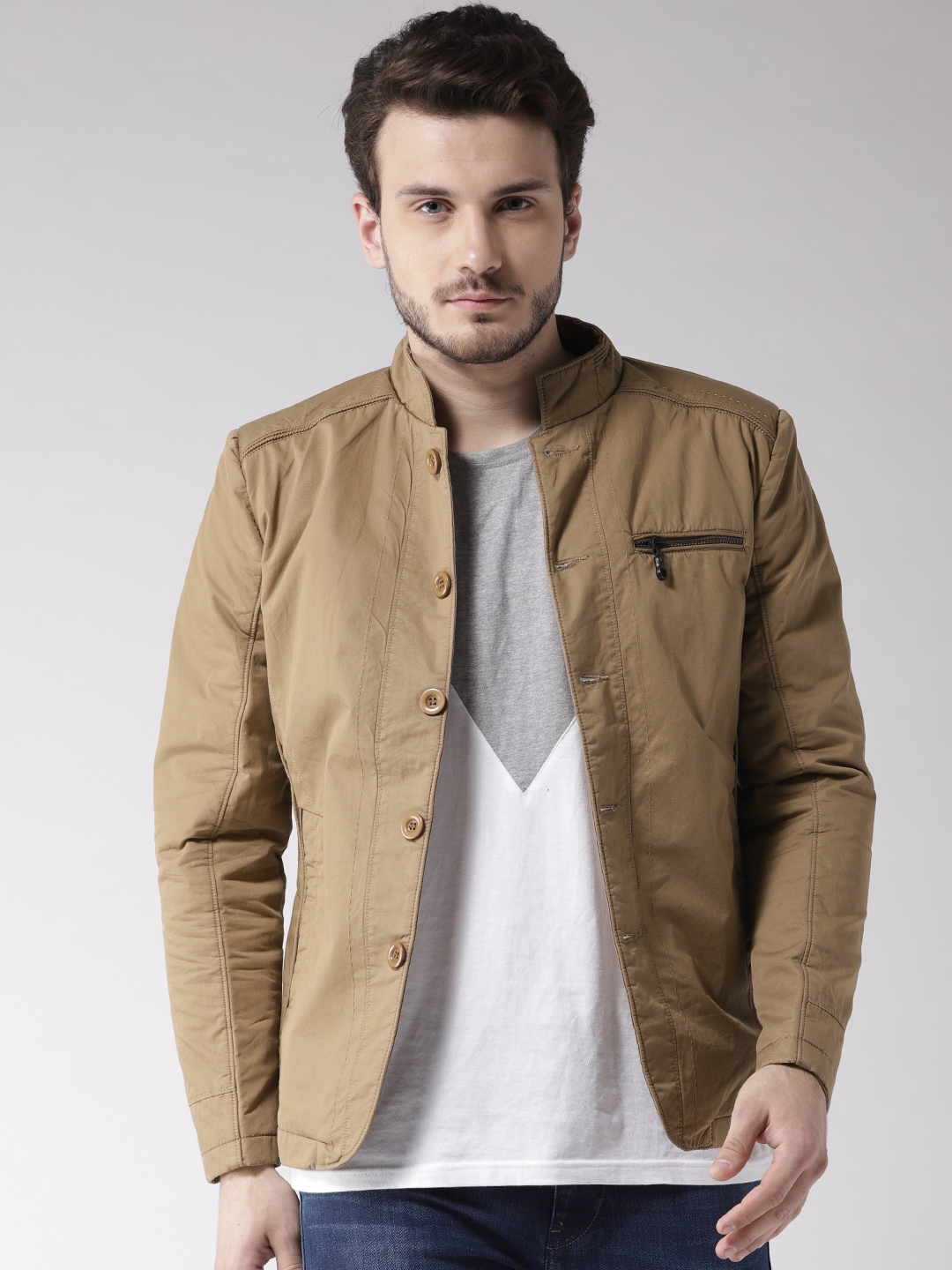 Fort Collins Men Khaki Solid Tailored Jacket