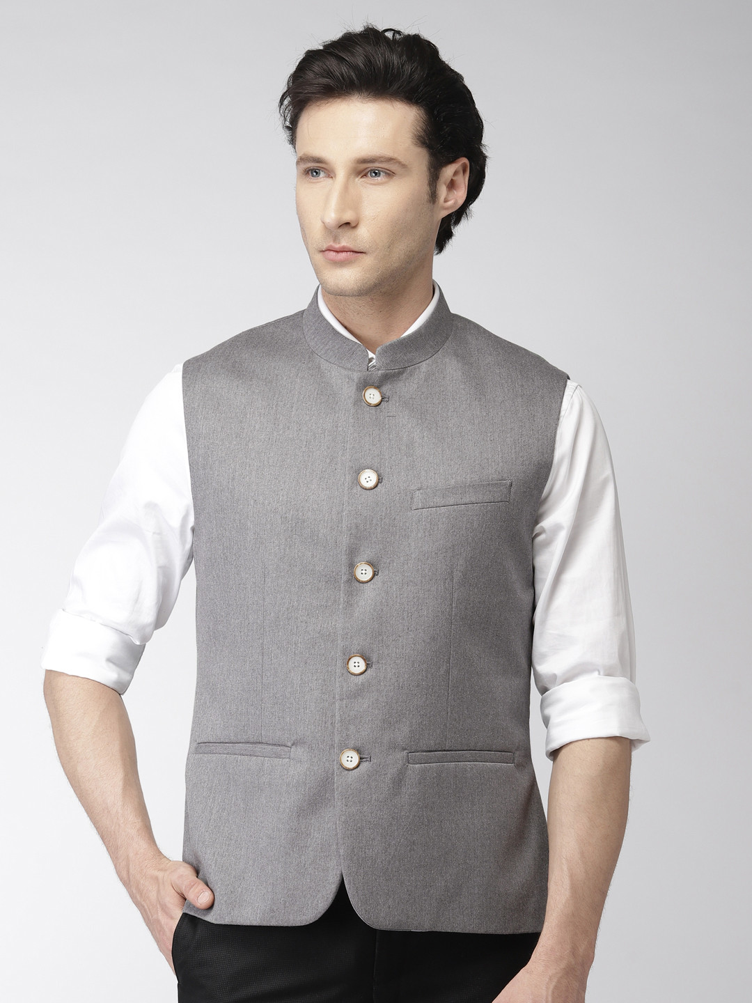 Arrow Men Grey Zero Calorie Fit Solid Nehru Jacket