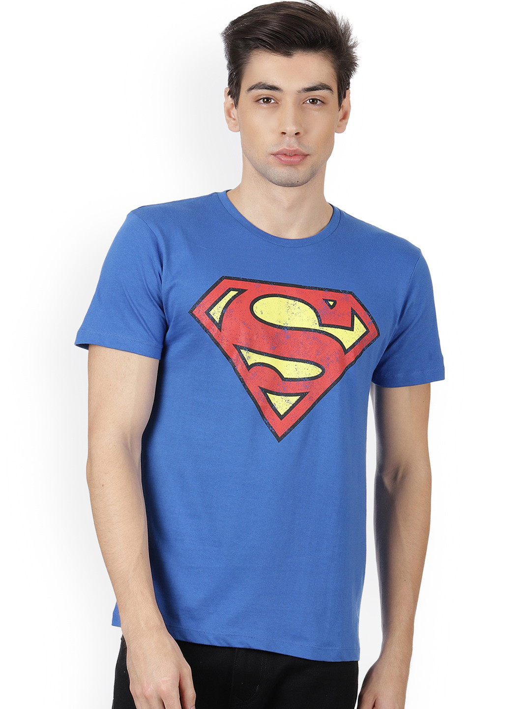 Men Blue Superman Printed Round Neck 