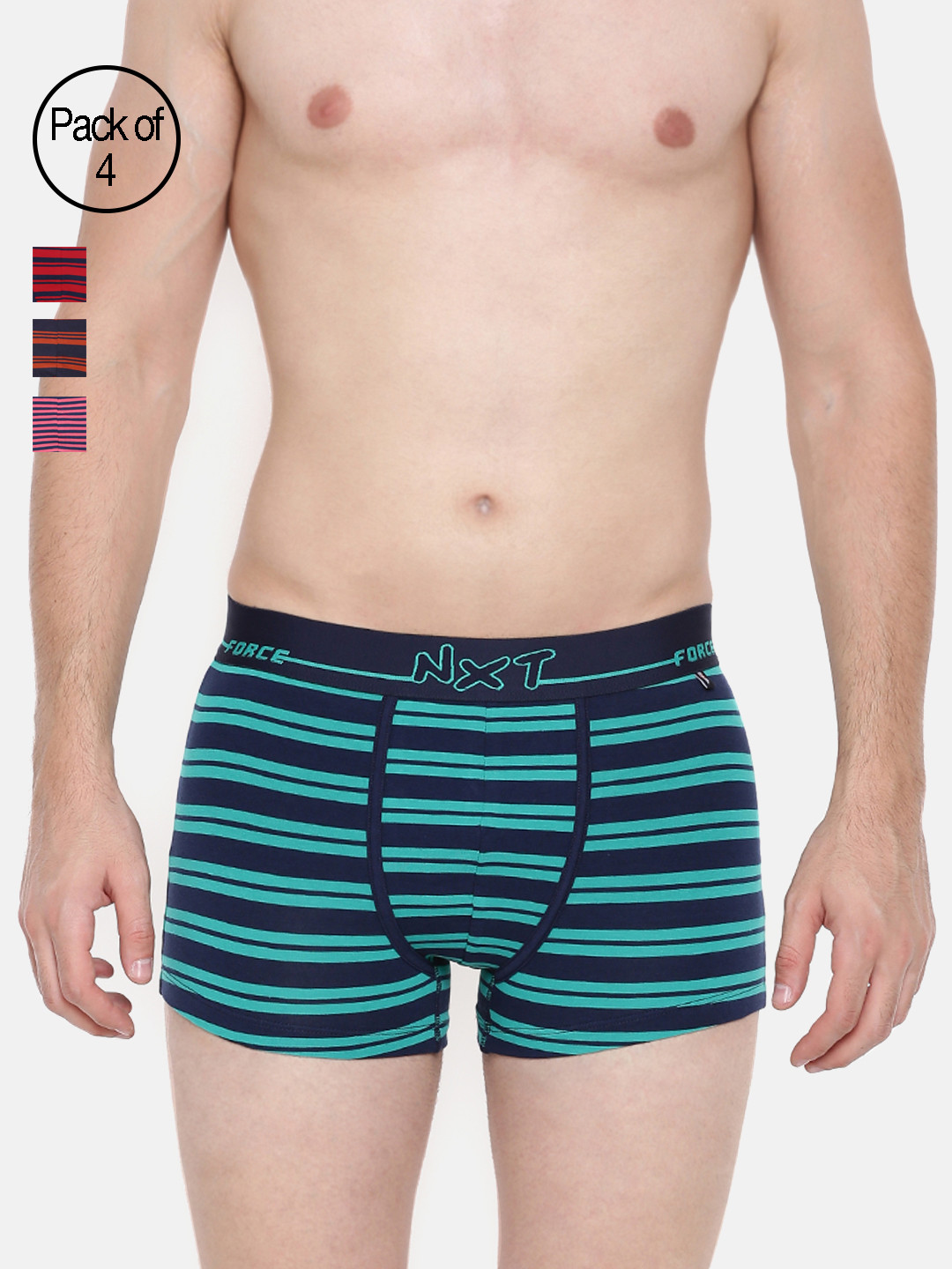 Force NXT Multicoloured Pack Of 4 Striped Streak Trunk MNFL-66-PO4