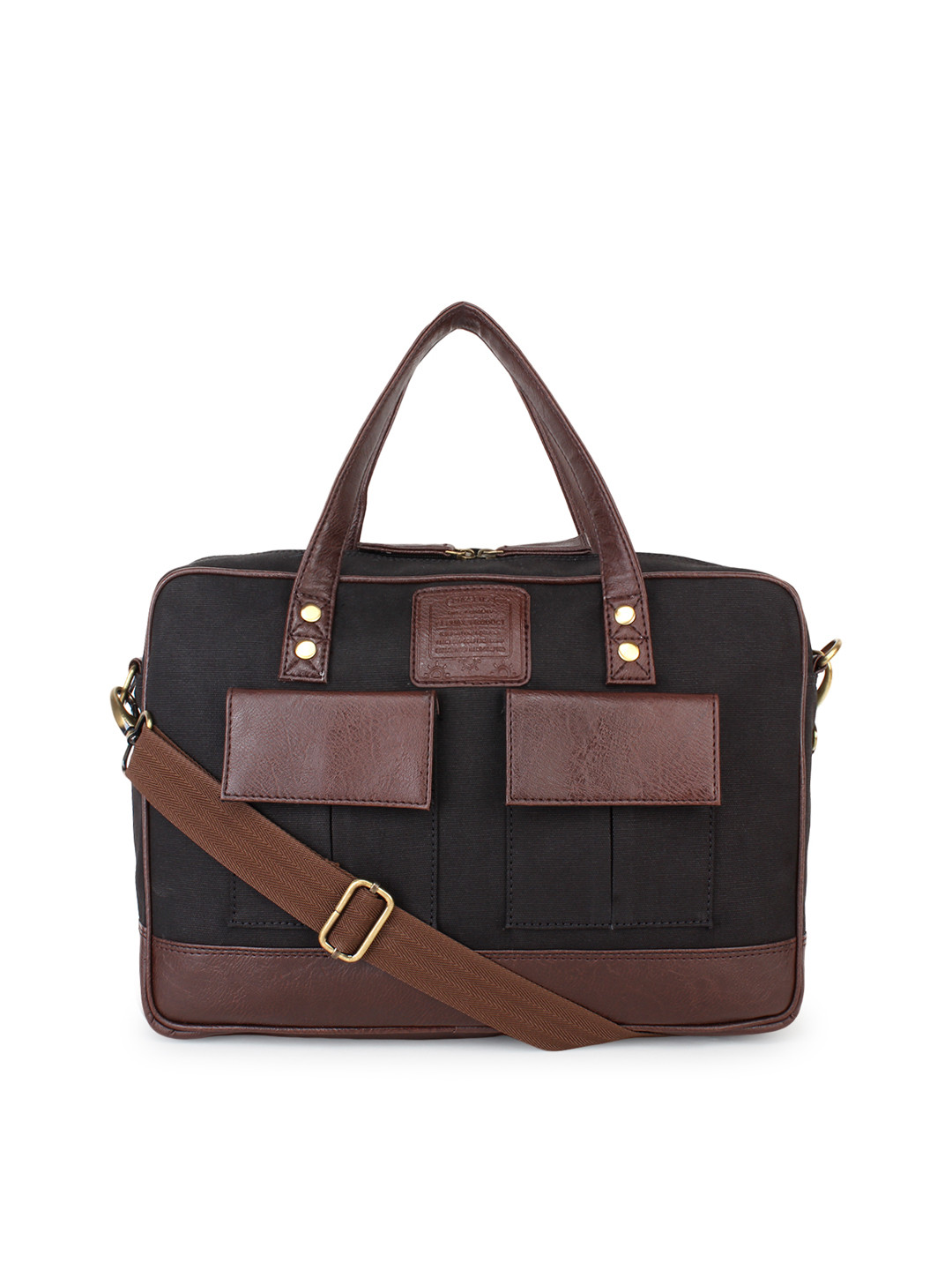 Purseus Men Black & Brown Solid Tusky Tusk Laptop Bag