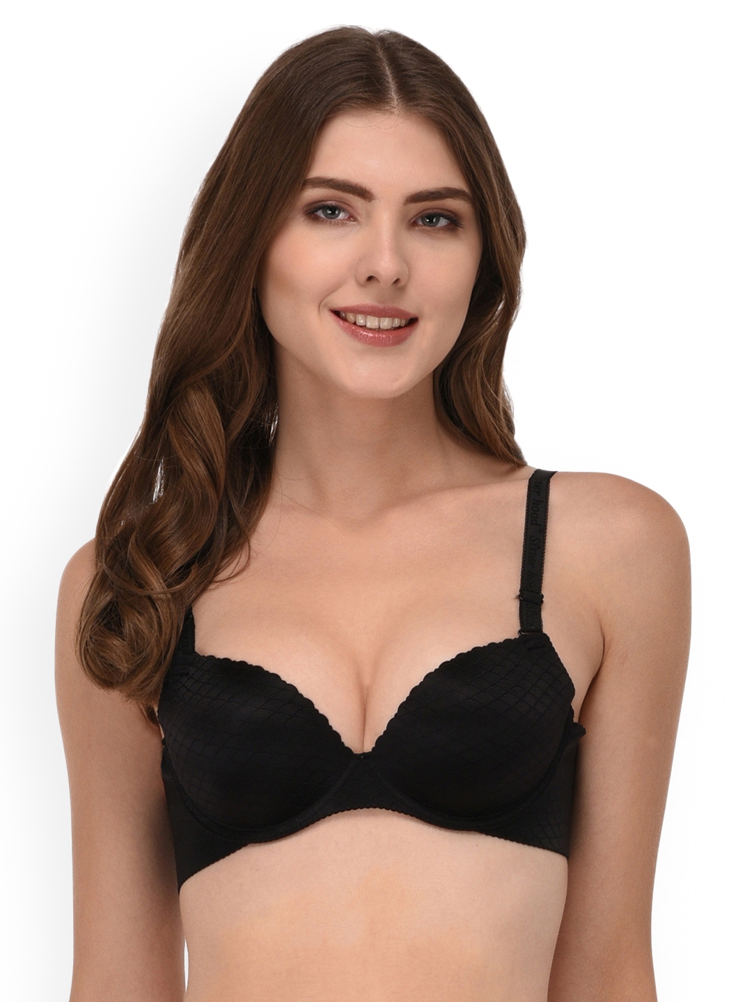 Buy Quttos Black Self Design Non Wired Lightly Padded Push Up Bra