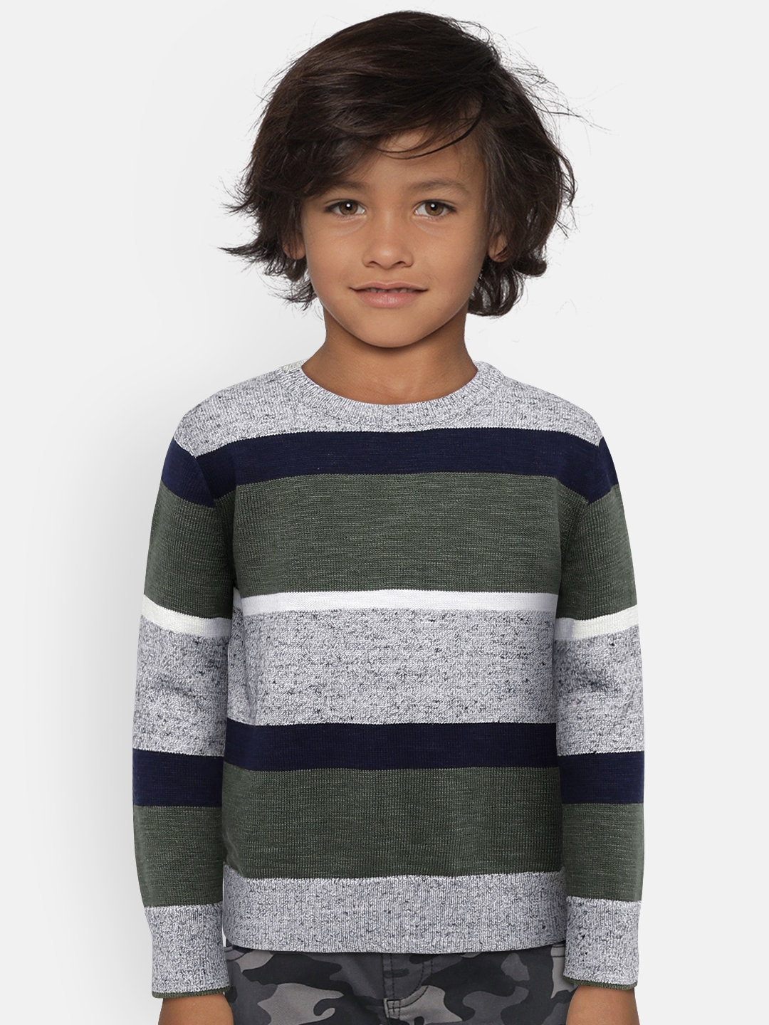 New Gap Kids Boys Crazy Striped Blue Gray Red Crew Long Sleeve Sweater 12 14 16