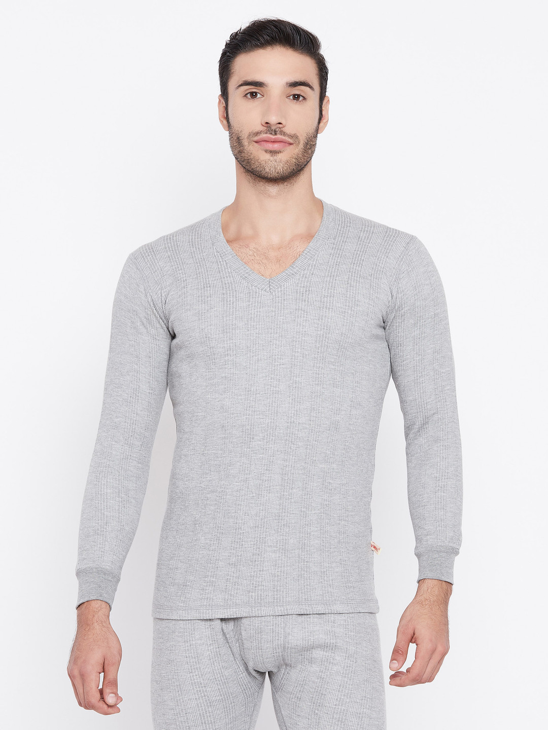 MACK JONNEY Men Grey Striped Thermal Top