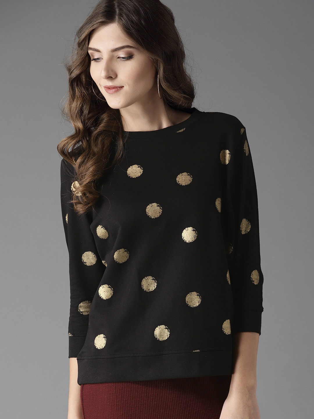 Buy HERE\u0026NOW Women Black \u0026 Golden Polka 