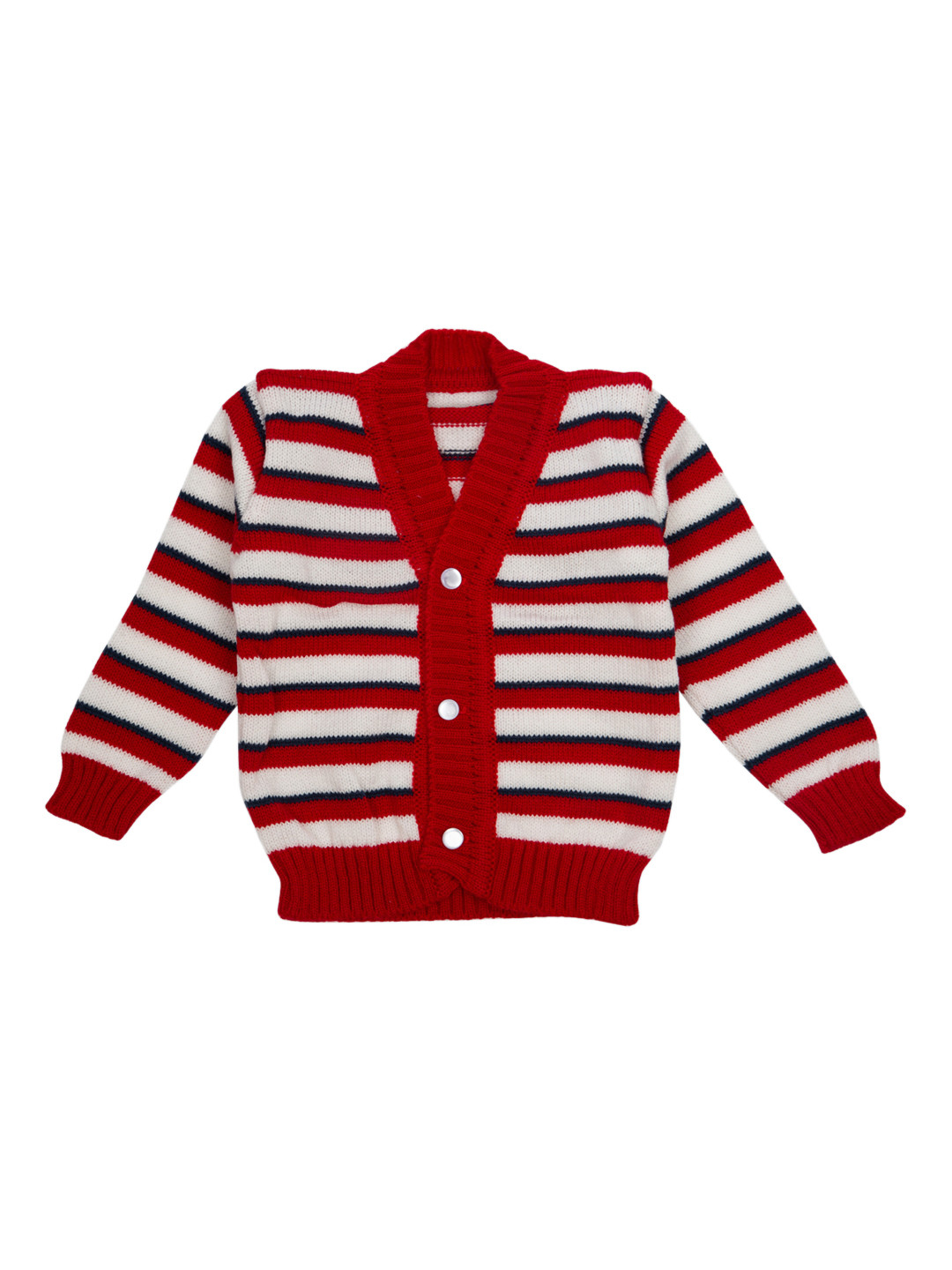 MeeMee Unisex Red & White Striped Woollen Cardigan