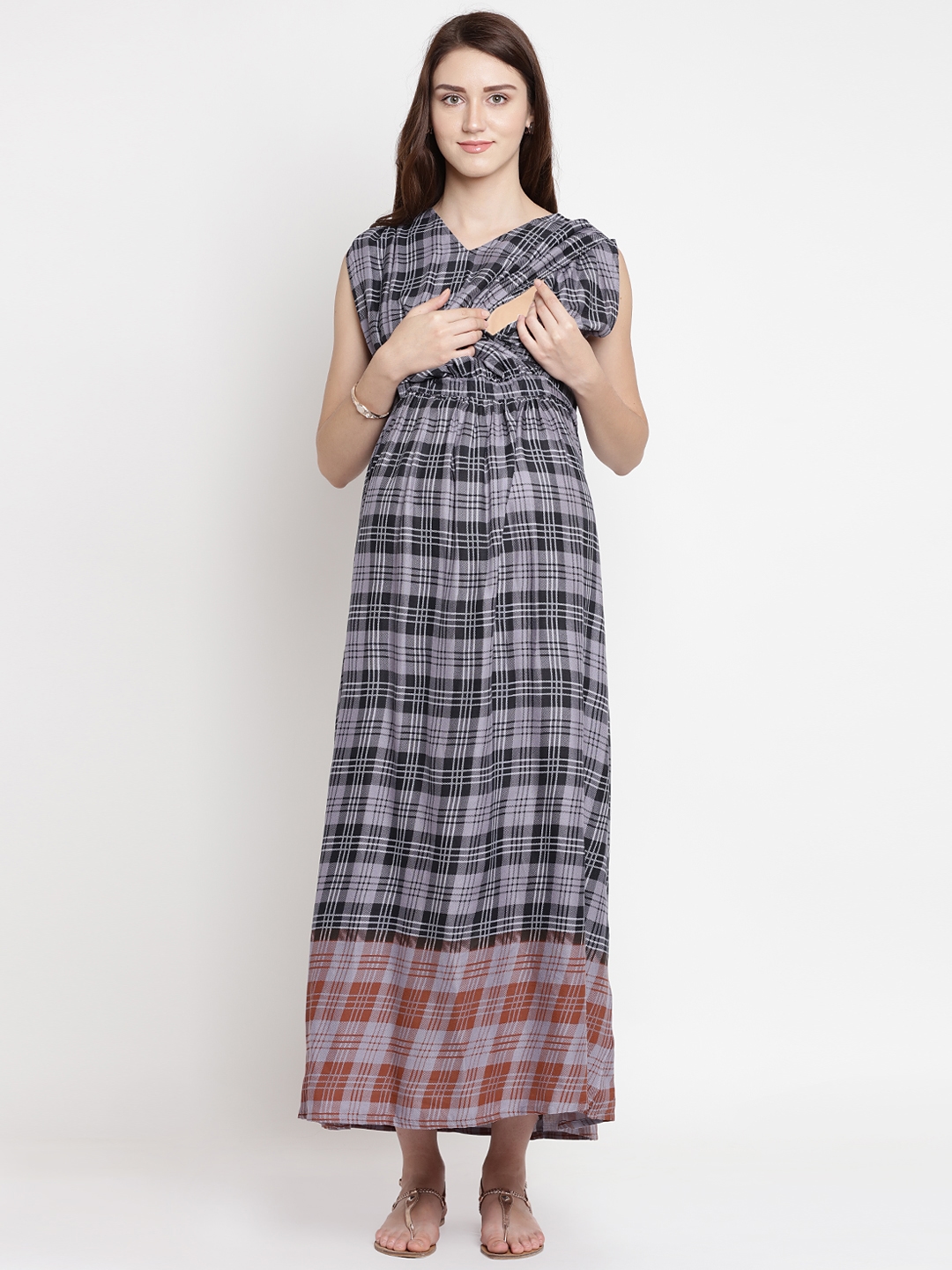 Buy Mine4Nine Grey Checked Maternity Maxi Dress  Dresses for Women 7675848   Myntra