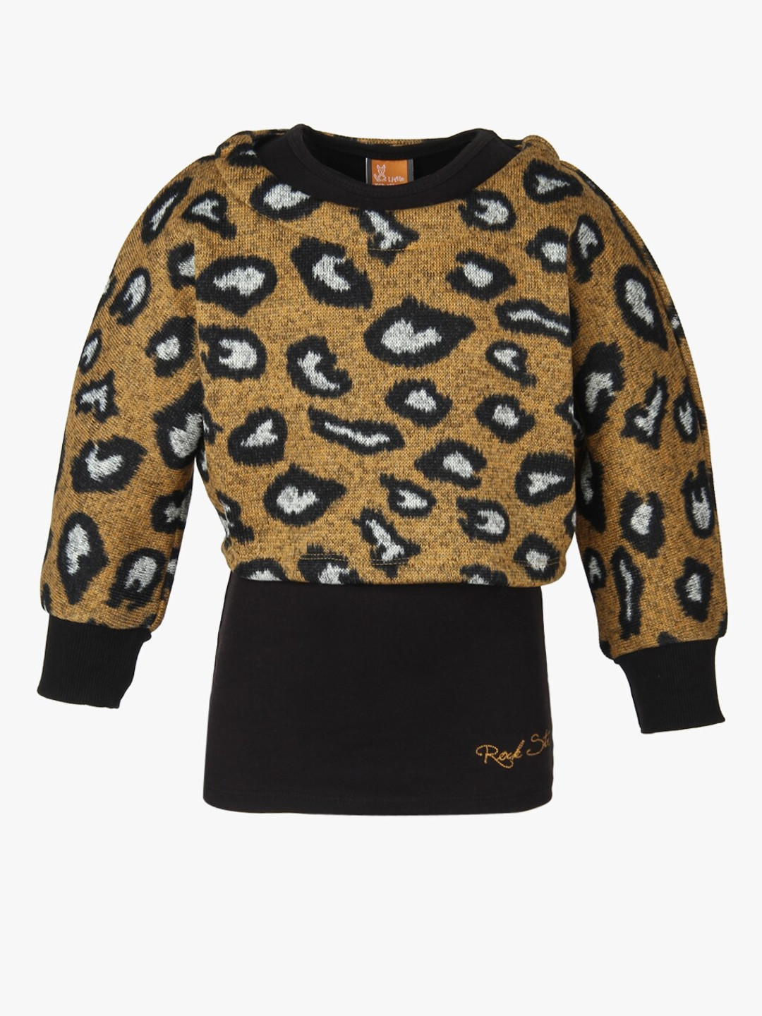 Little Kangaroos Mustard Yellow & Black Printed Pure Cotton Top