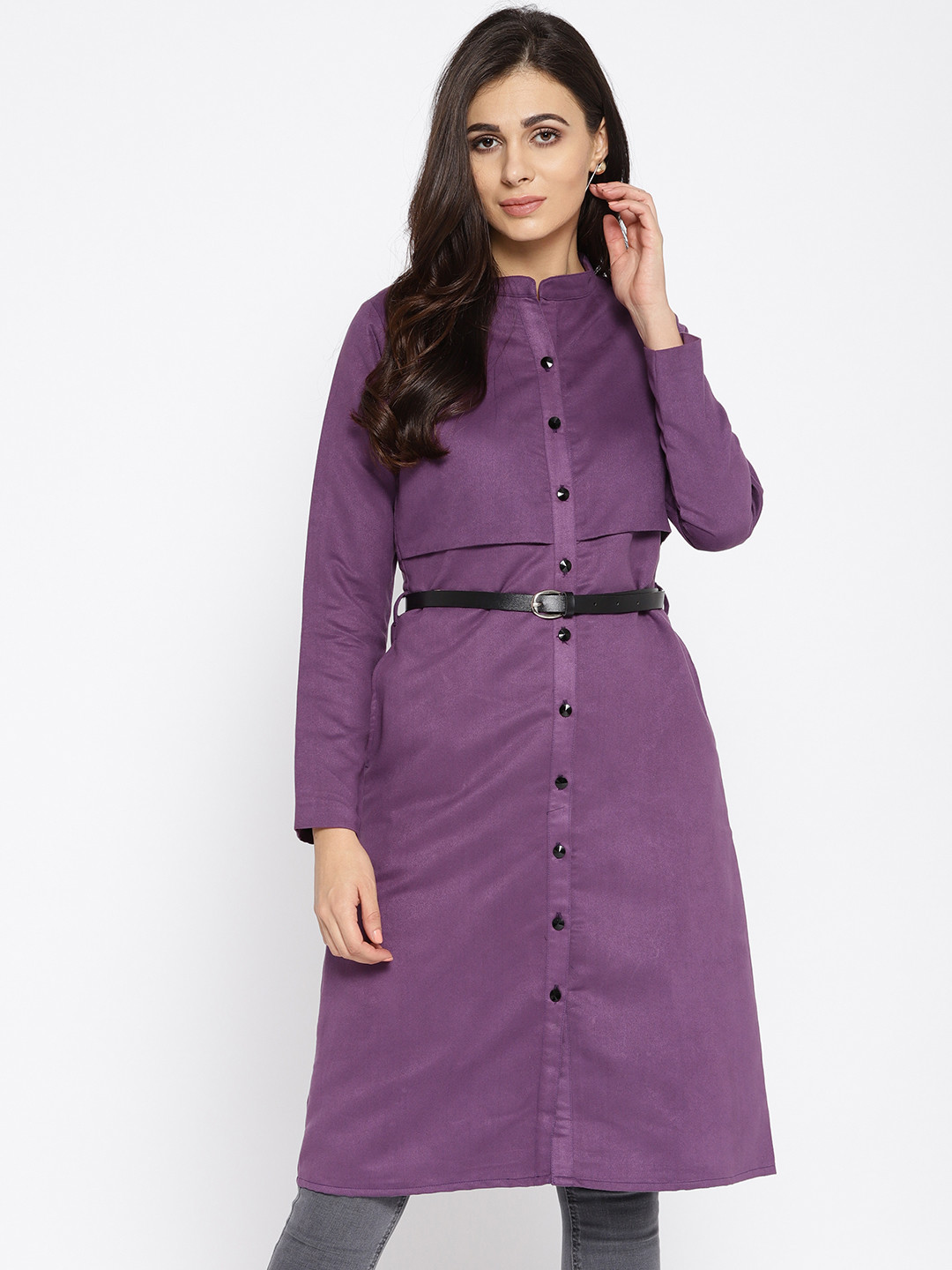 Athena Women Purple Solid Overcoat