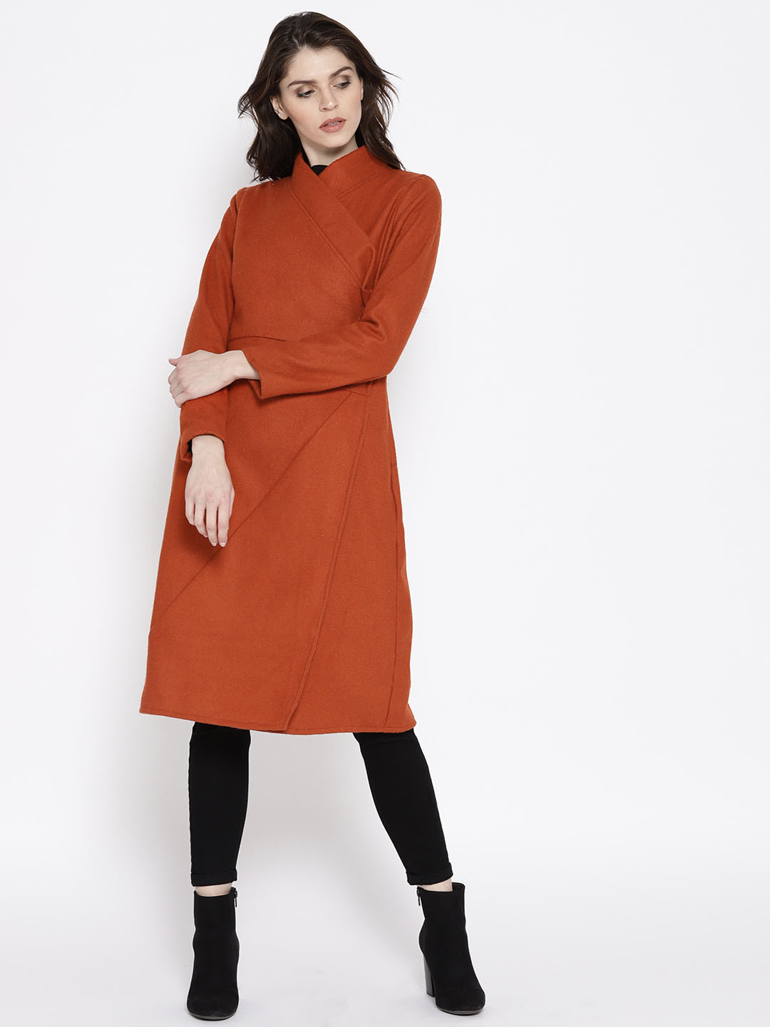 Women Solid Longline OvercoatWomen Purple Solid Longline Overcoat