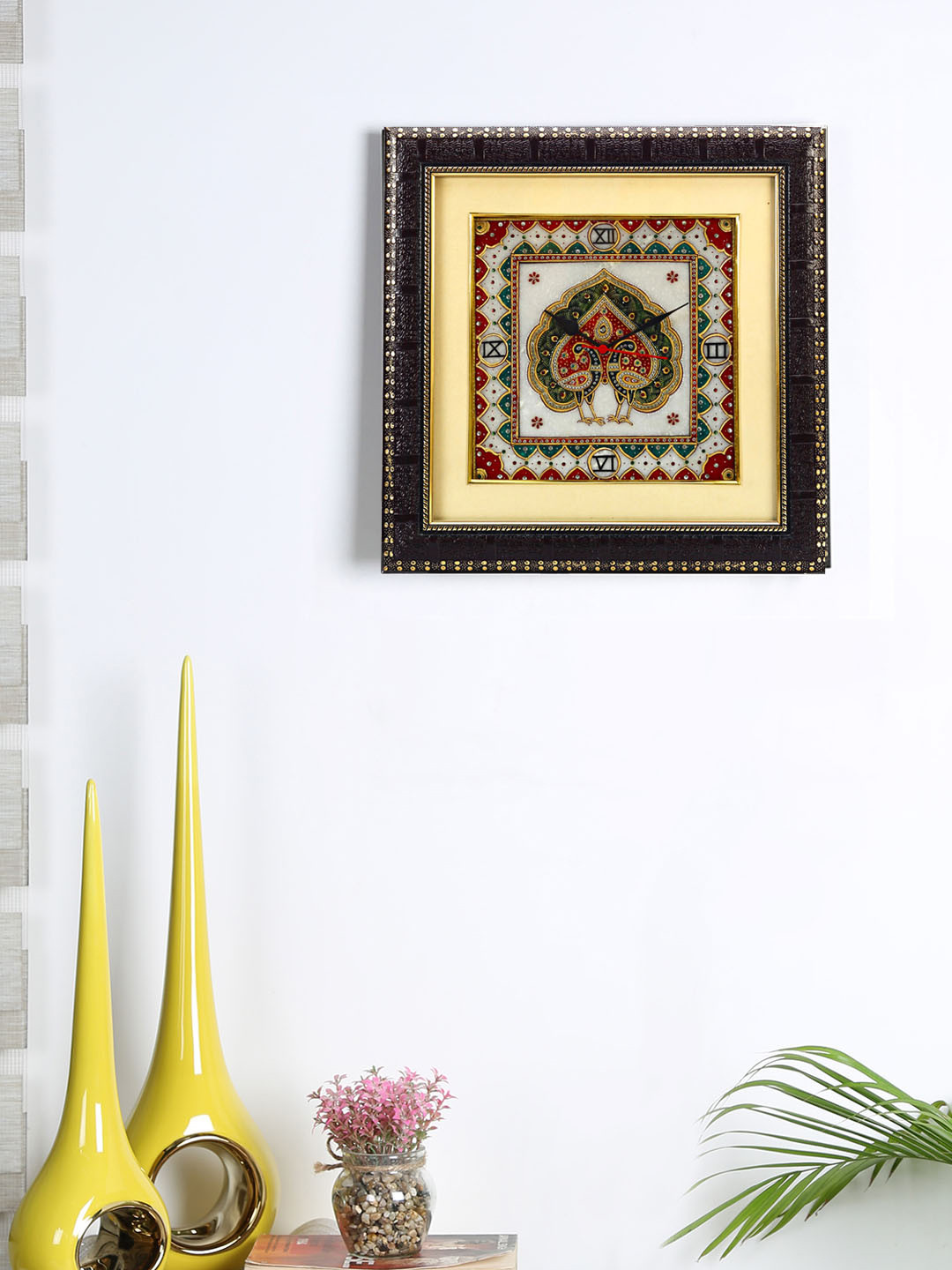 Aapno Rajasthan Dancing Peacock Marble Ethnic Motifs Glossy Hanging Hall Wall clock-15In