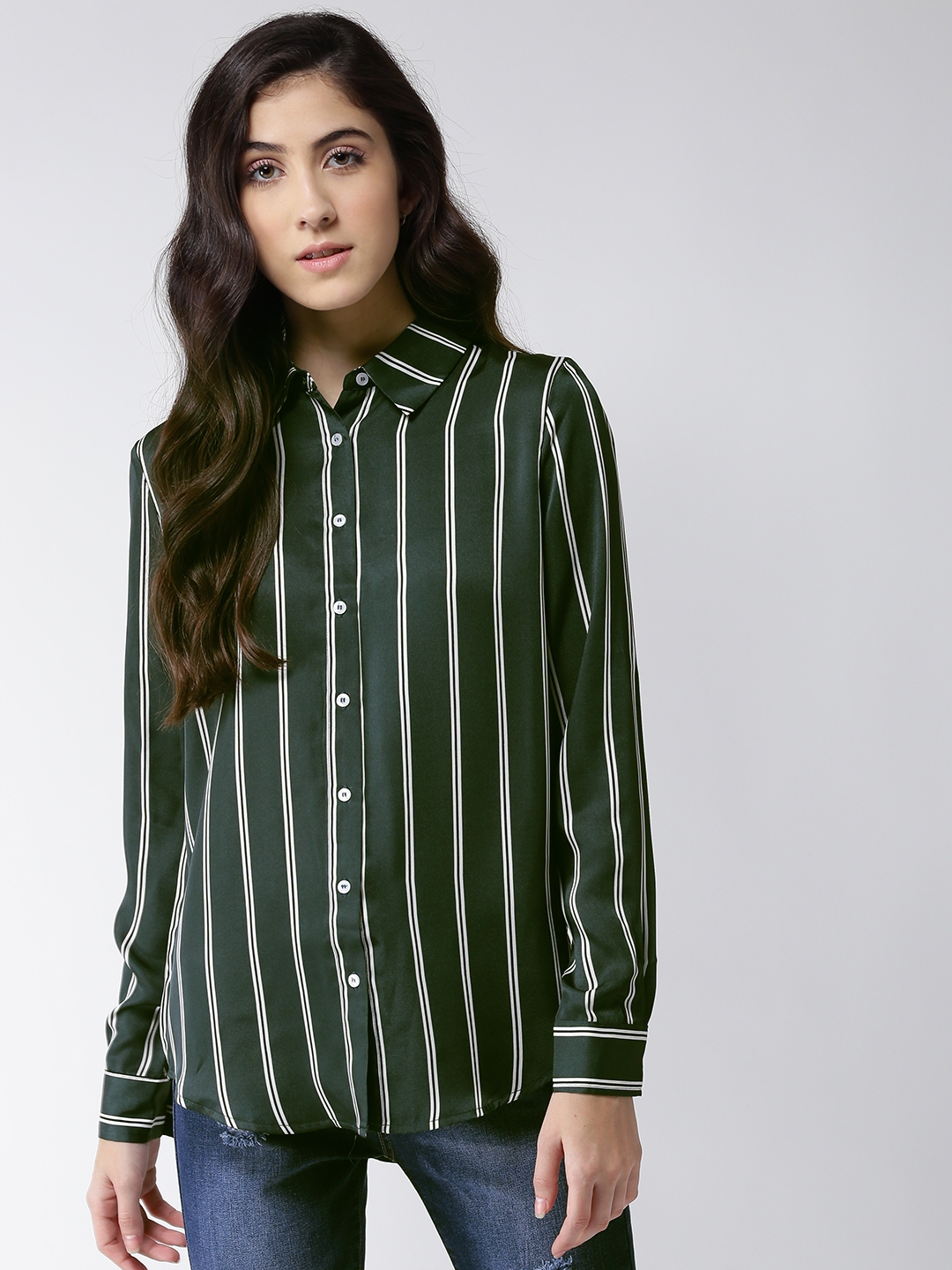 forever 21 green striped shirt