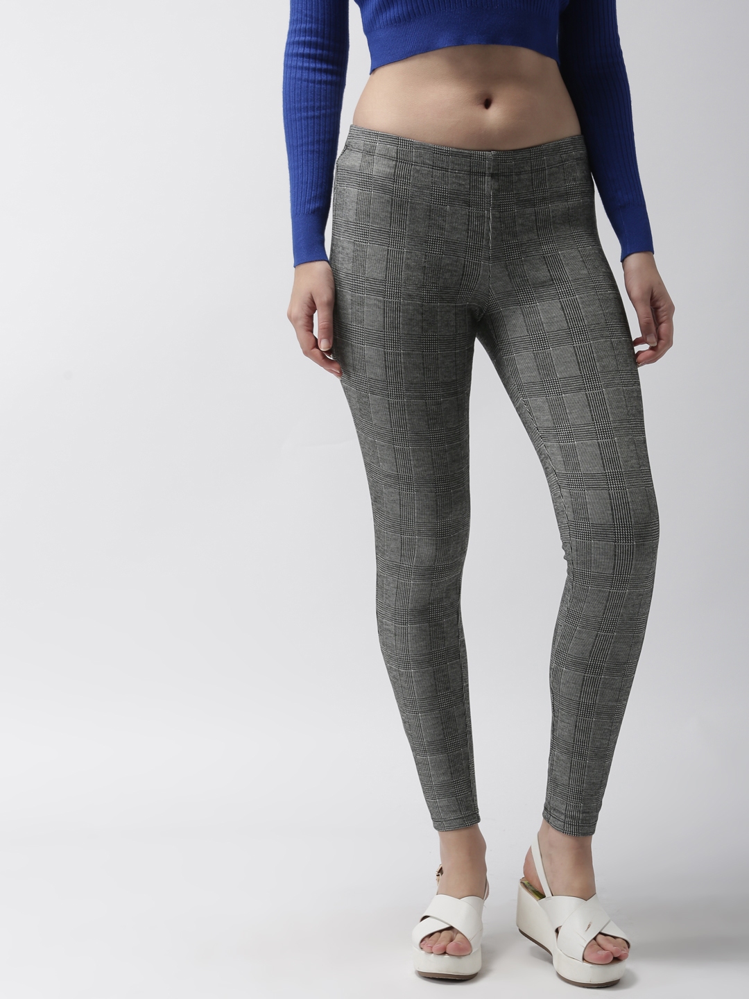 Buy FOREVER 21 Women Black & Grey Checked Leggings - Leggings for Women  7695483