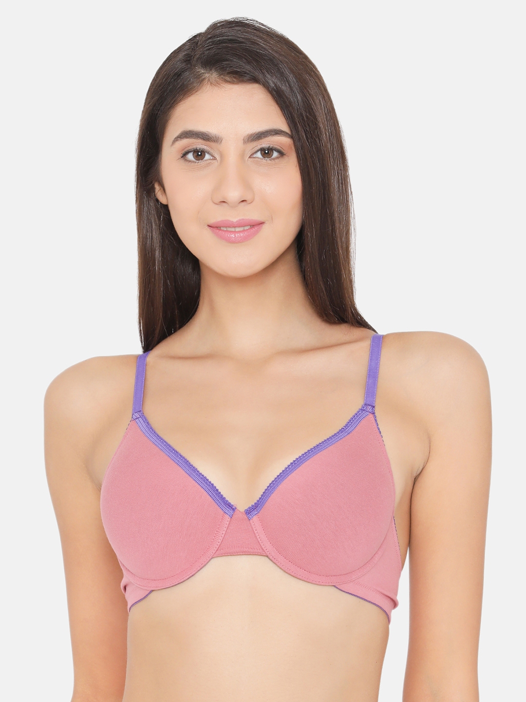 Non-Padded Non-Wired Full Coverage Spacer Cup Bra in Light Pink- Cotton Rich