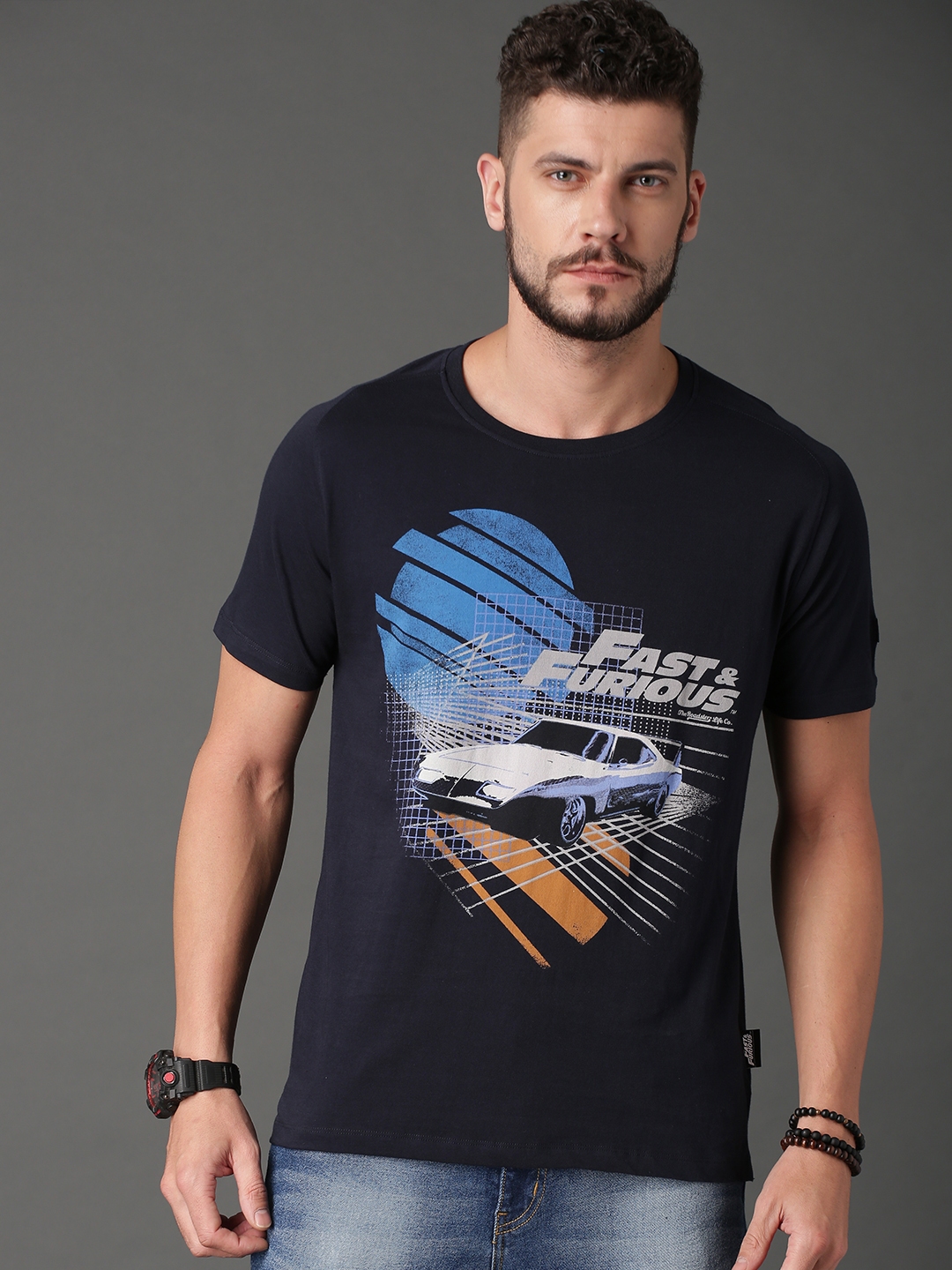 navy blue t shirt myntra