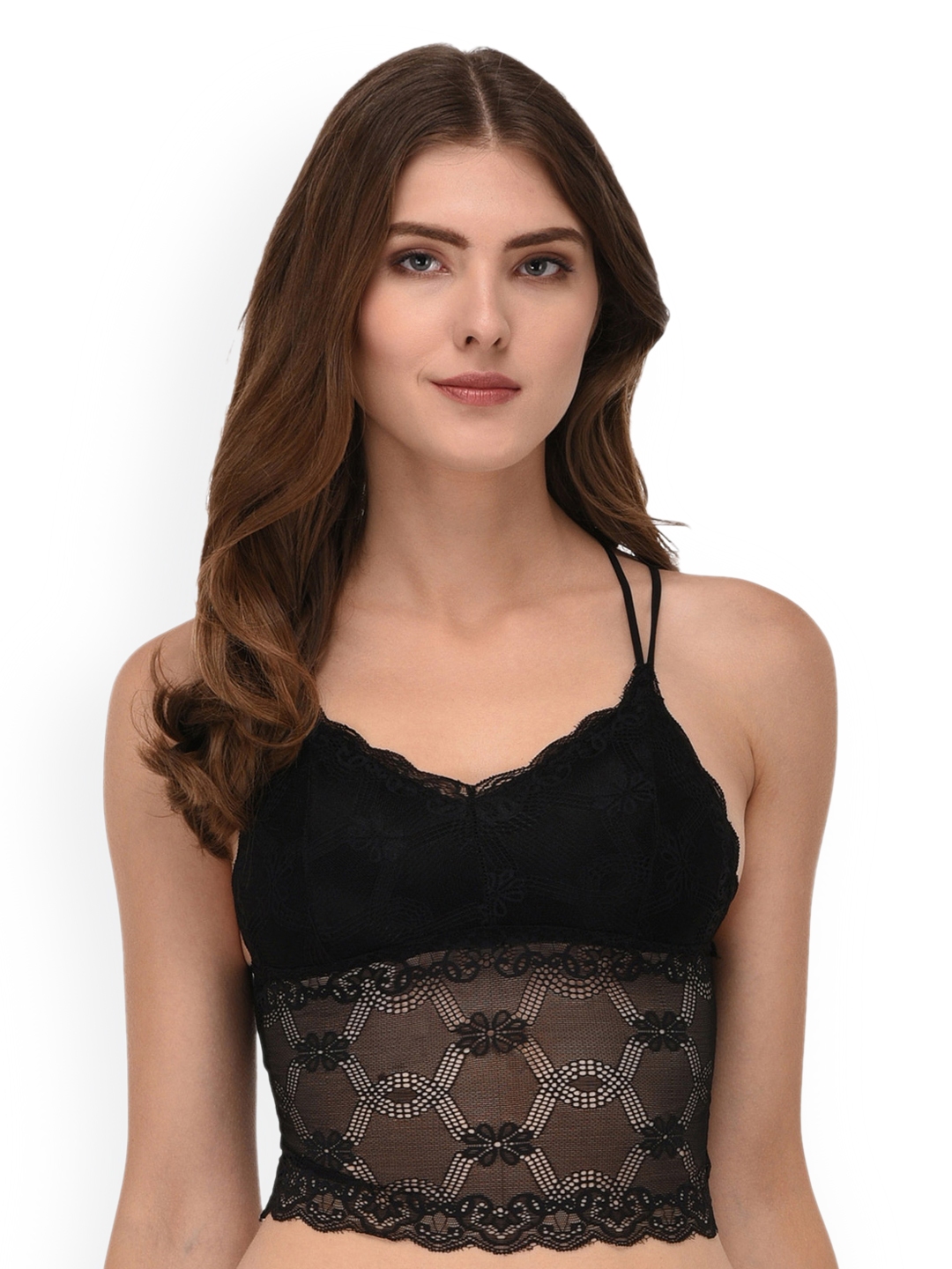 Buy Quttos Black Lace Non Wired Lightly Padded Bralette Bra QT SB 616 BLK  30A - Bra for Women 7697566