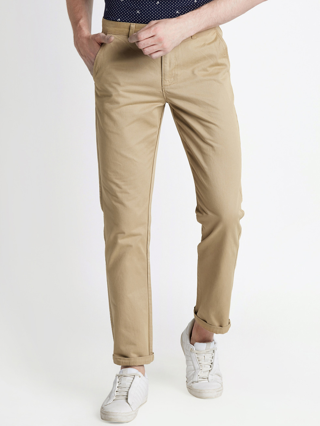 Spiritus by pantaloons Men Khaki Regular Fit Solid Regular Trousers
