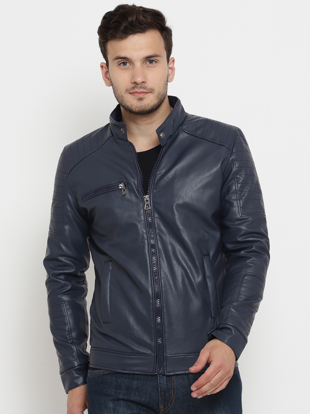 Buy Teesort Men Navy Blue Solid Biker Jacket Jackets for Men