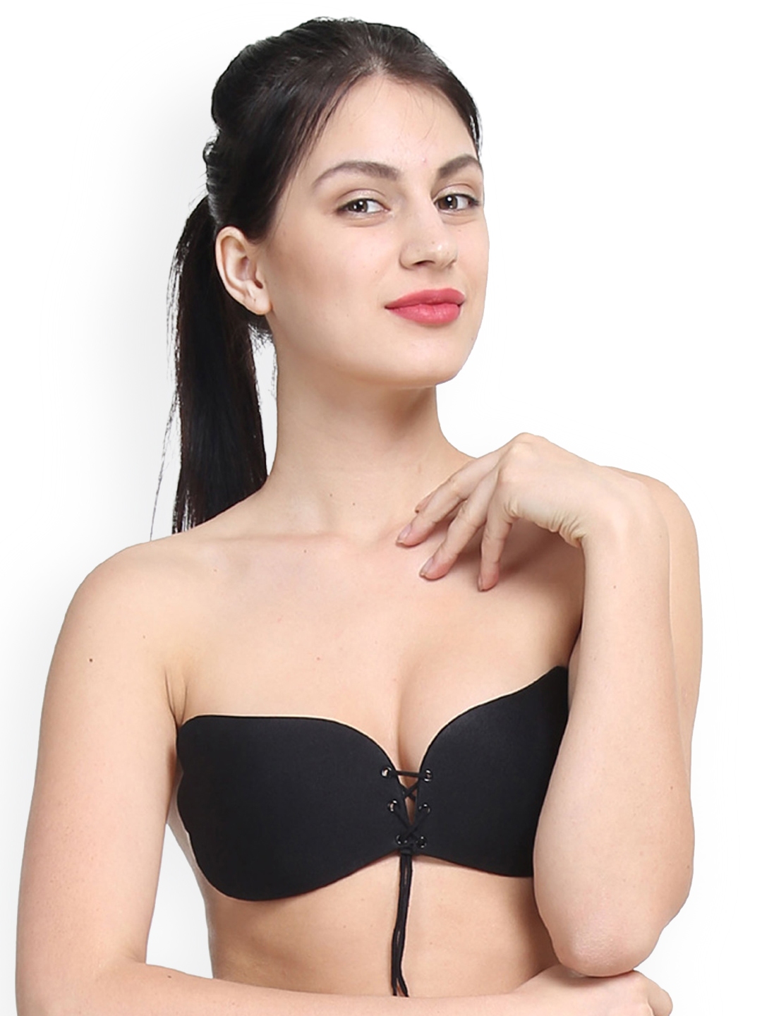 Buy Quttos Black Solid Non Wired Lightly Padded Push Up Bra