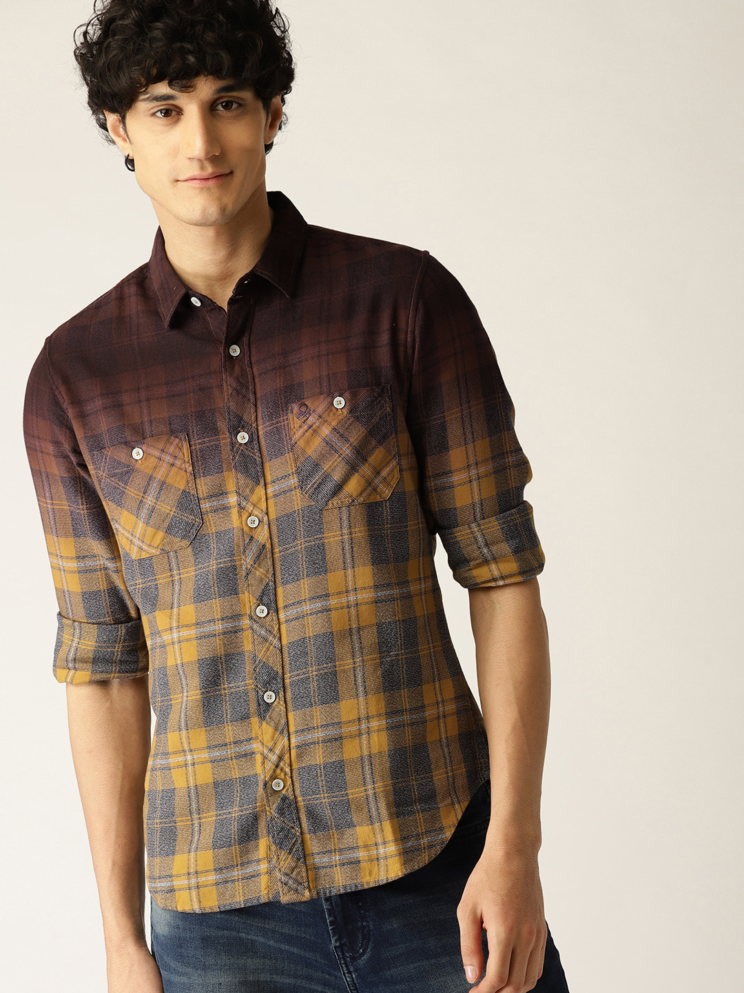 burgundy and yellow shirt