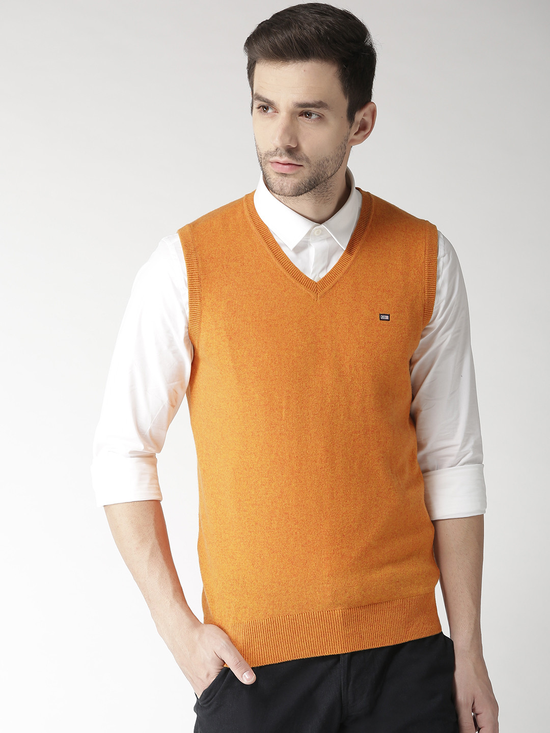 Orange Solid Sweater Vest - Sweaters 