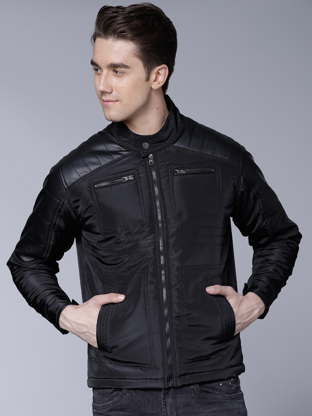 Buy LOCOMOTIVE Men Black Solid Front Zip Jacket - Jackets for Men 7203613