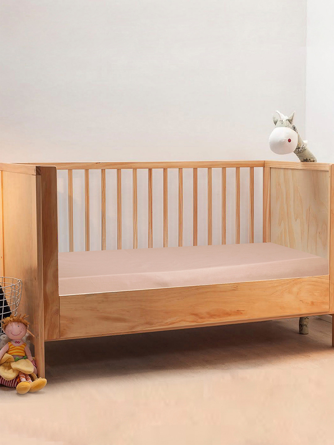 THE BABY ATELIER Pink Cotton 300 TC Fitted Crib Fine Bedsheet -26 x 53 inches