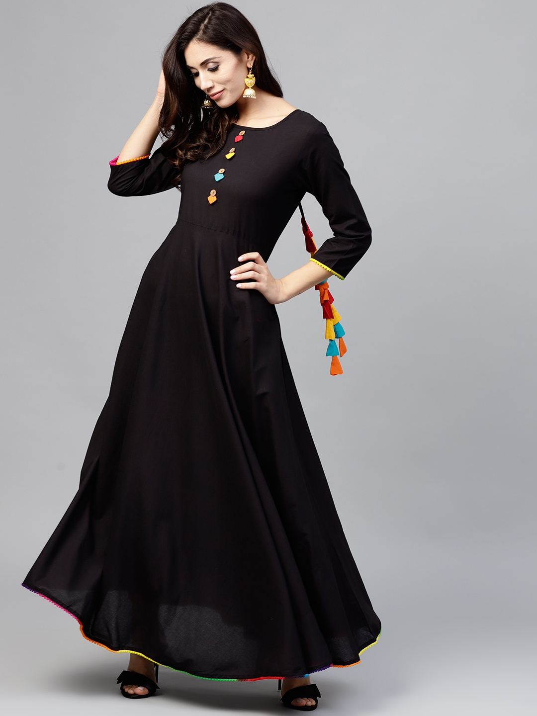 Nayo Black Cotton Maxi Dress - Dresses ...