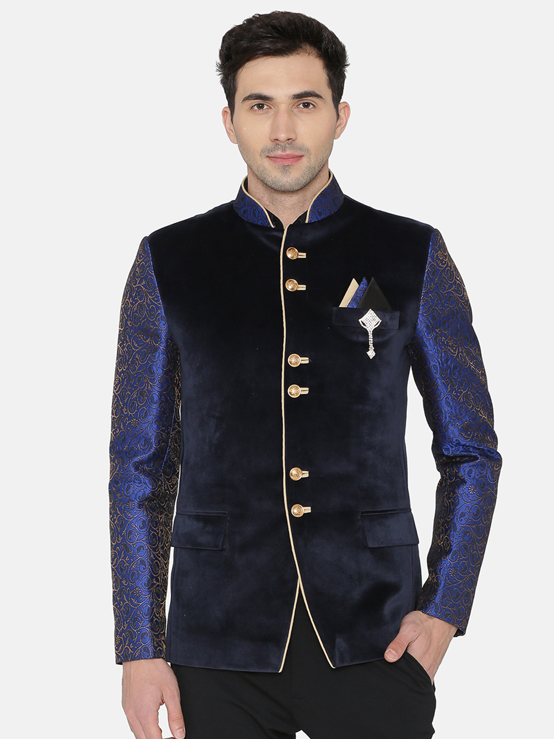 Velvet bandhgala blazer clearance