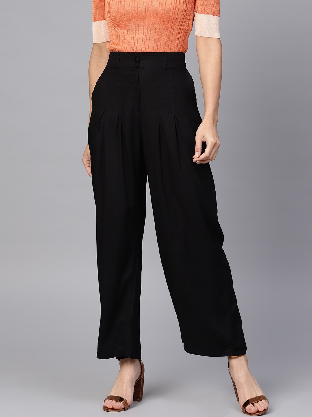 Buy CLOTH HUT Women Black Wide Leg HIGH Rise Formal Parallel Pants at  Amazonin